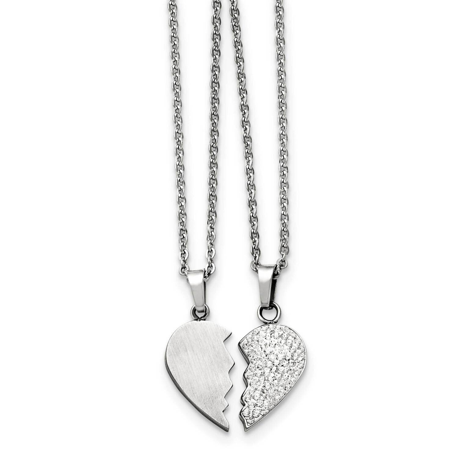 1/2 Heart Brushed &amp; 1/2 Heart Crystal Necklace Set Stainless Steel SRSET30-20 by Chisel, MPN: SRSET…