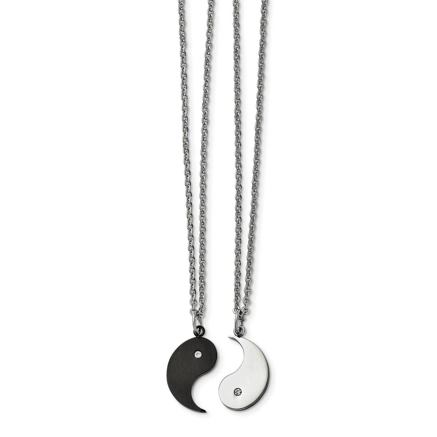 1/2 Black IP-plated Yin CZ Stone Stone & 1/2 Yang Necklace Set Stainless Steel SRSET31-20