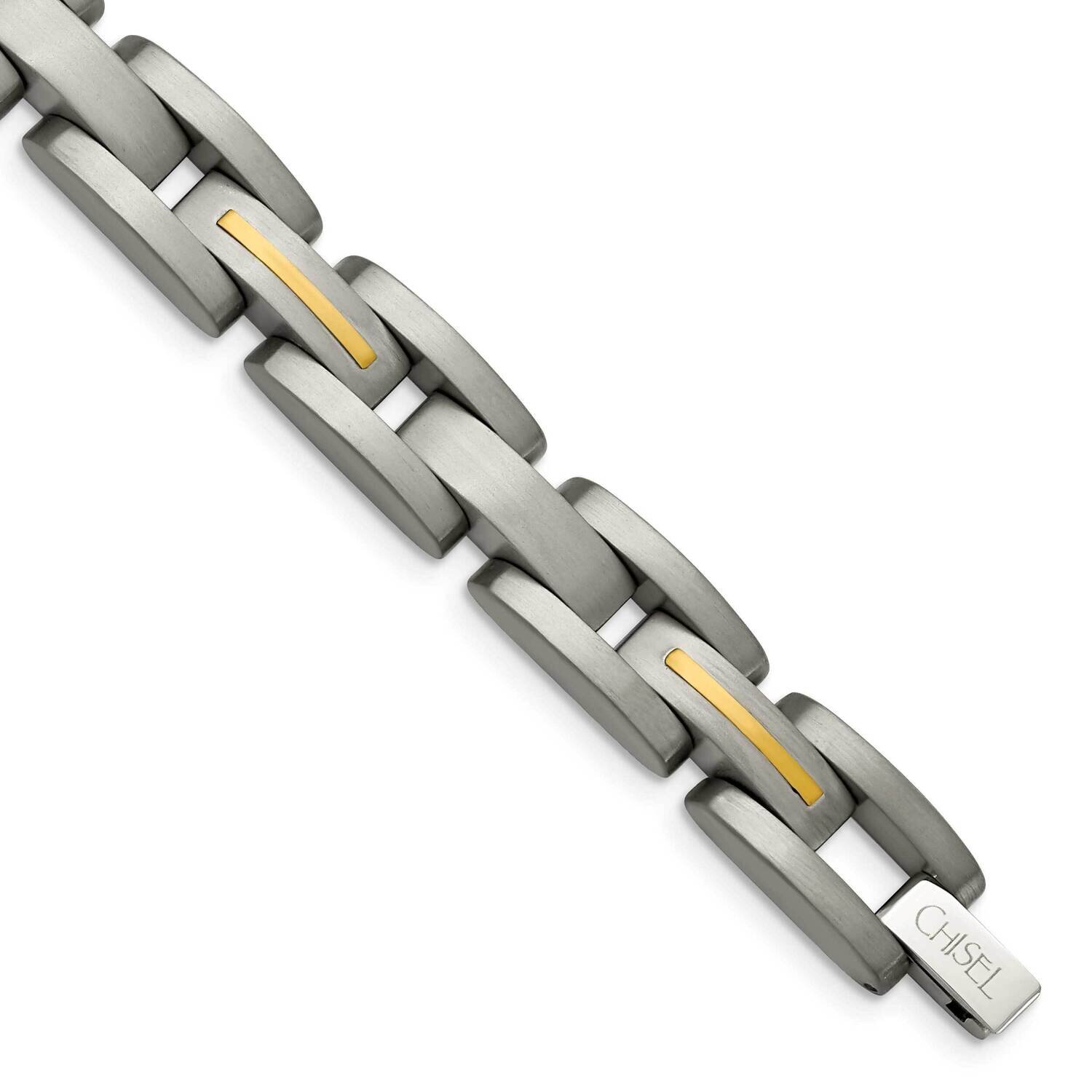 14k Gold Yellow Inlay Accent Bracelet Titanium TBB131-8.5 by Chisel, MPN: TBB131-8.5, 883957874364