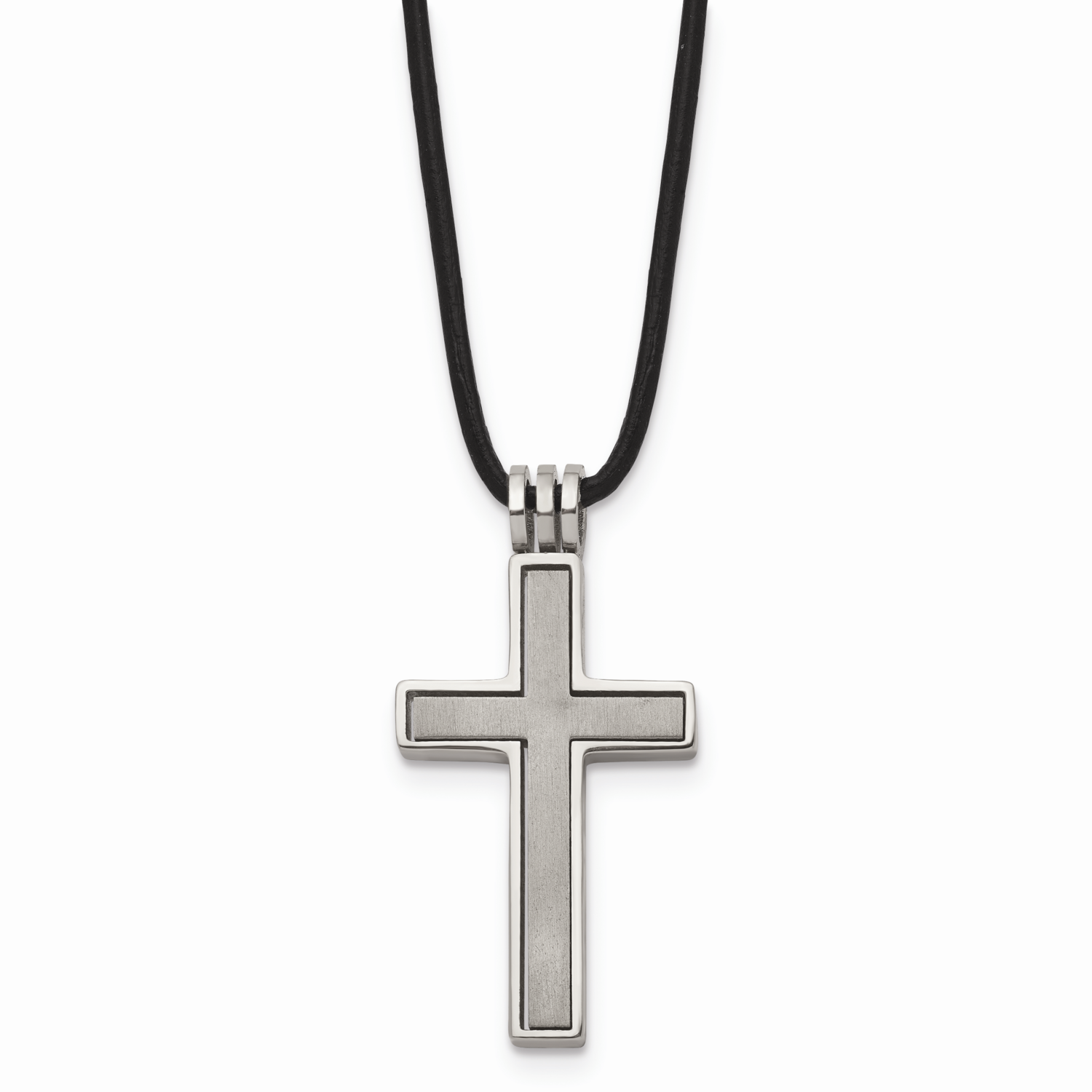 Leather Cord Cross 18 Inch Necklace Titanium TBN100-18