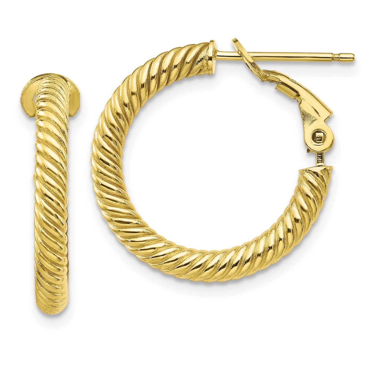 3x15 Twisted Round Omega Back Hoop Earrings 10k Gold 10PRE942, MPN: 10PRE942, 191101983528