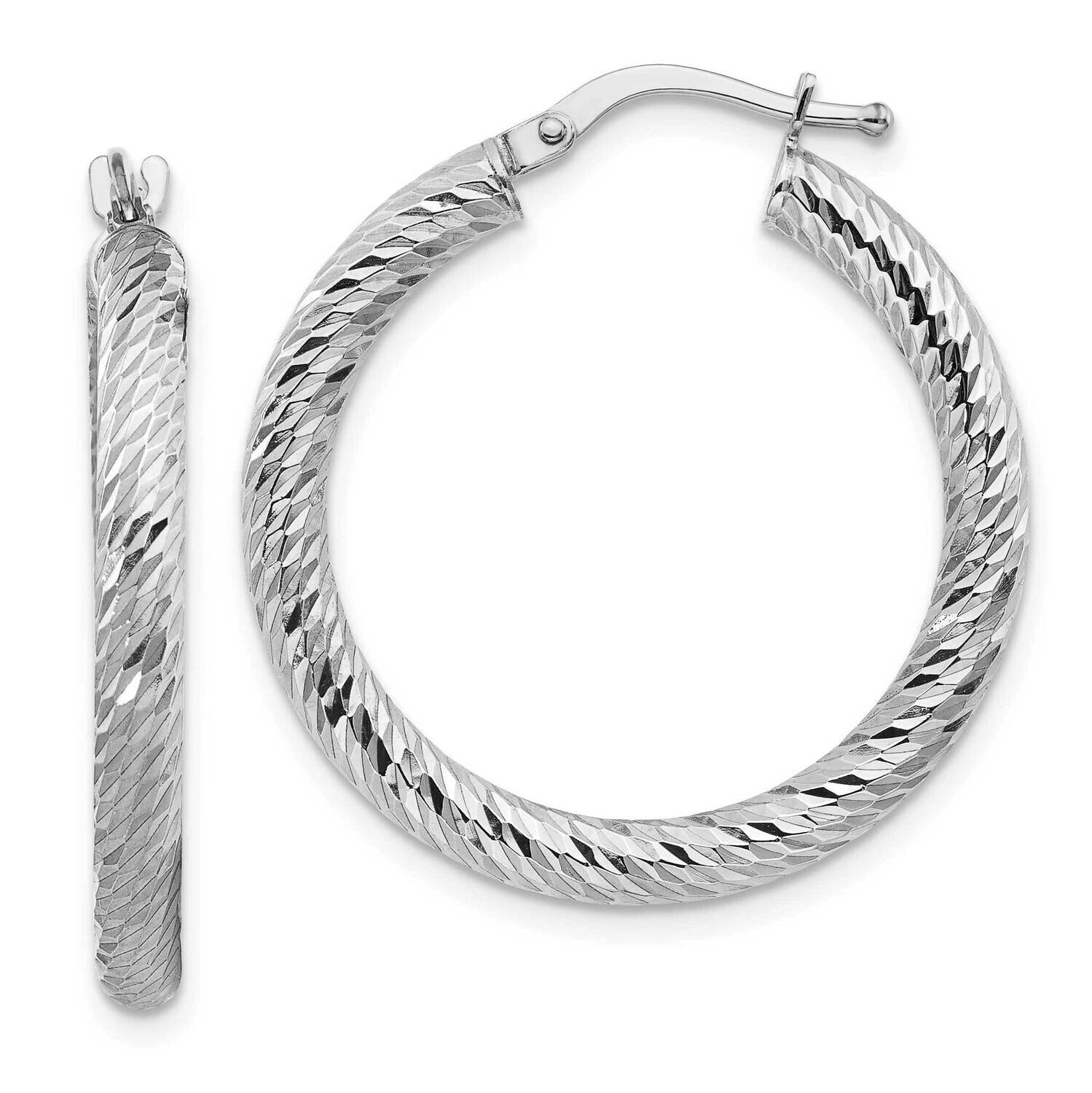 3x20 White Gold Diamond-Cut Round Hoop Earrings 10k Gold 10TF1341W, MPN: 10TF1341W, 191101983795