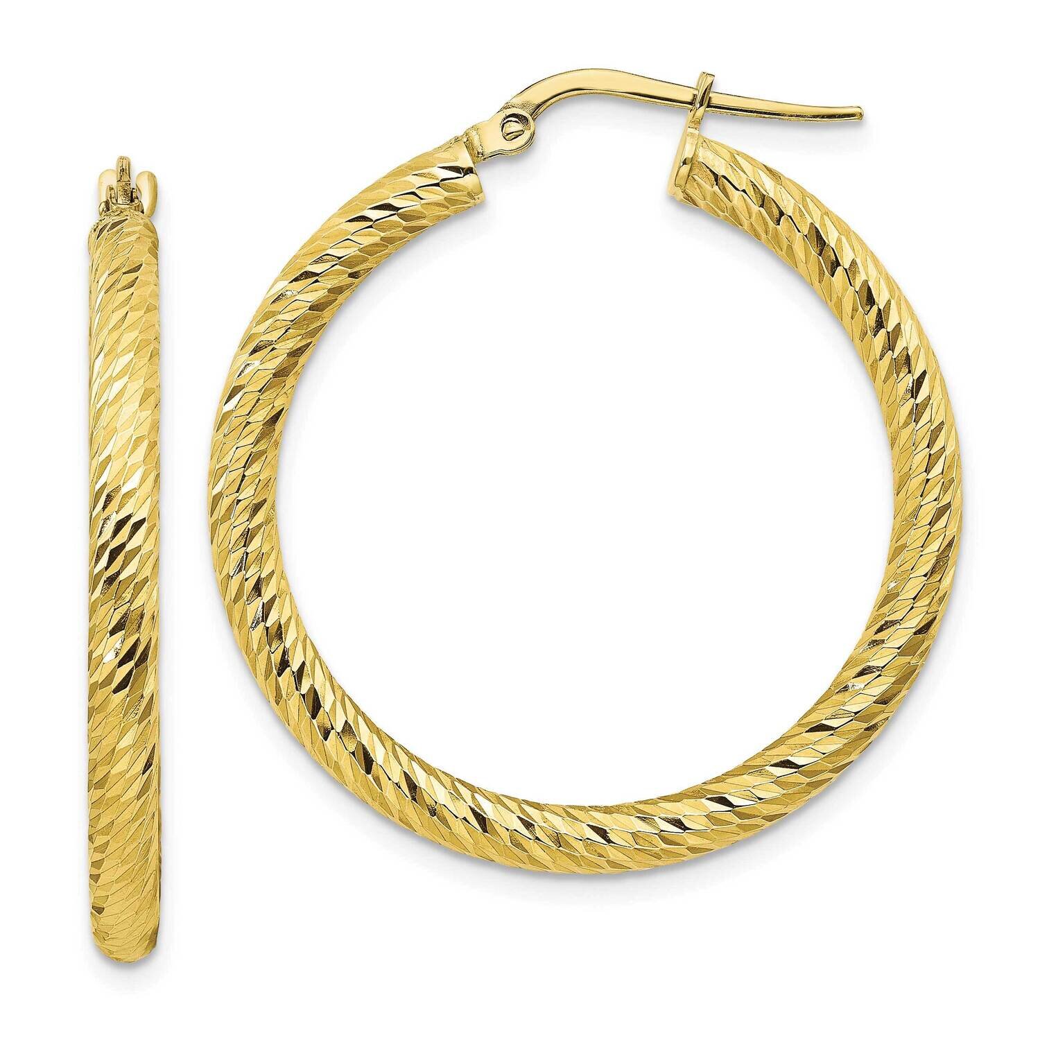 3x25 Diamond-Cut Round Hoop Earrings 10k Gold 10TF1342, MPN: 10TF1342, 191101983801