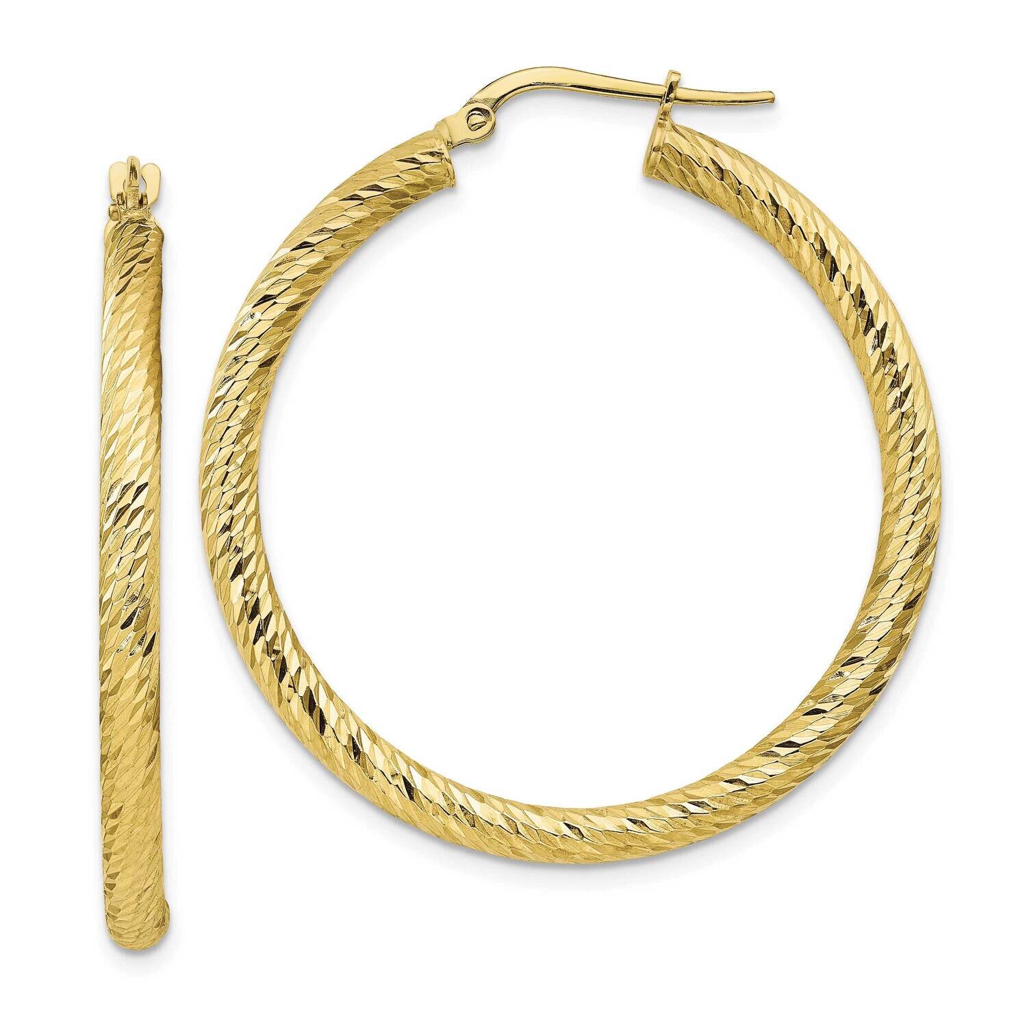 3x30 Diamond-Cut Round Hoop Earrings 10k Gold 10TF1343