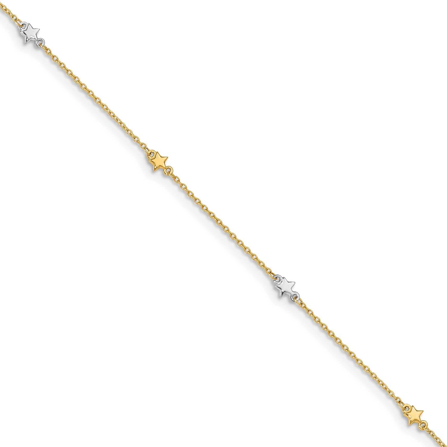 Star with 1 Inch Extension Anklet 14K Two-Tone Gold Polished ANK291-10