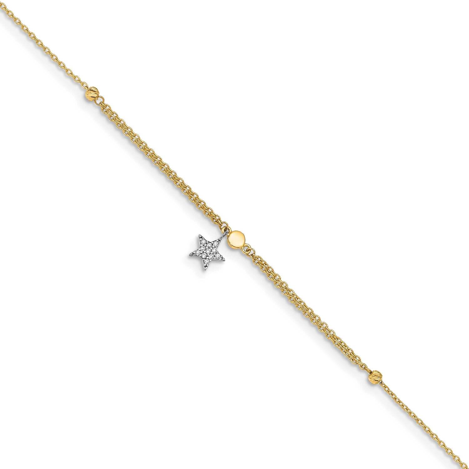 Cz and Star with 1 Inch Extension Anklet 14k Two-Tone Gold ANK295-10