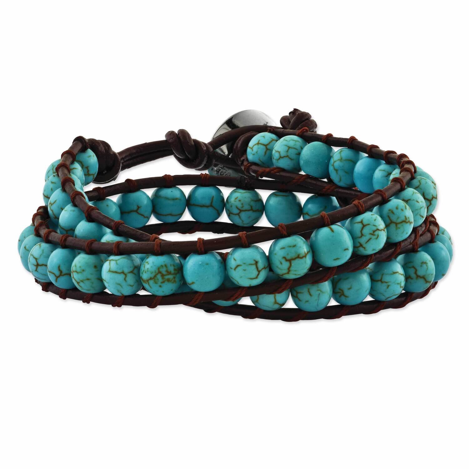 6mm Dyed Turquoise Leather Cord Bracelet Multi Wrap BF1572