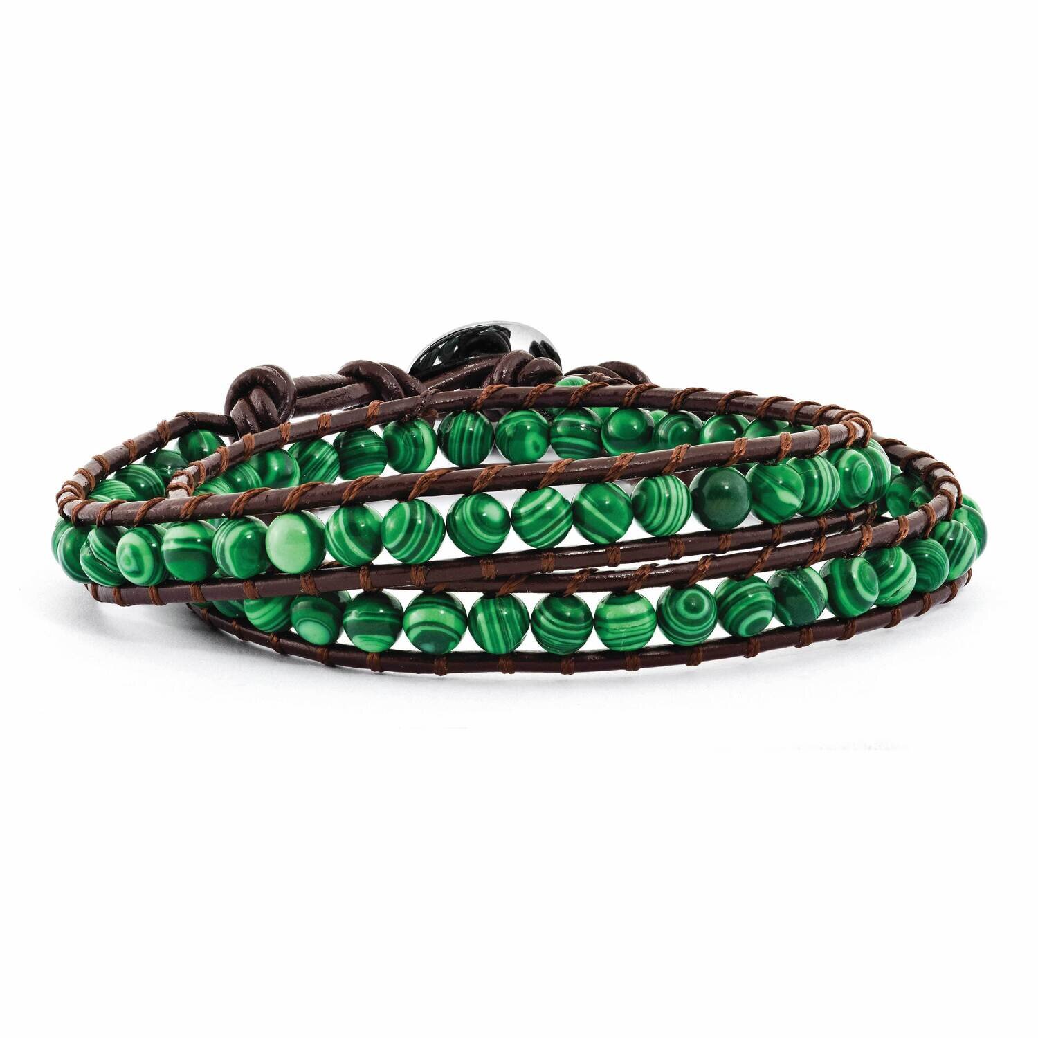 6mm Green Malachite Beads Leather Cord Bracelet Multi Wrap BF2088, MPN: BF2088, 886774245133