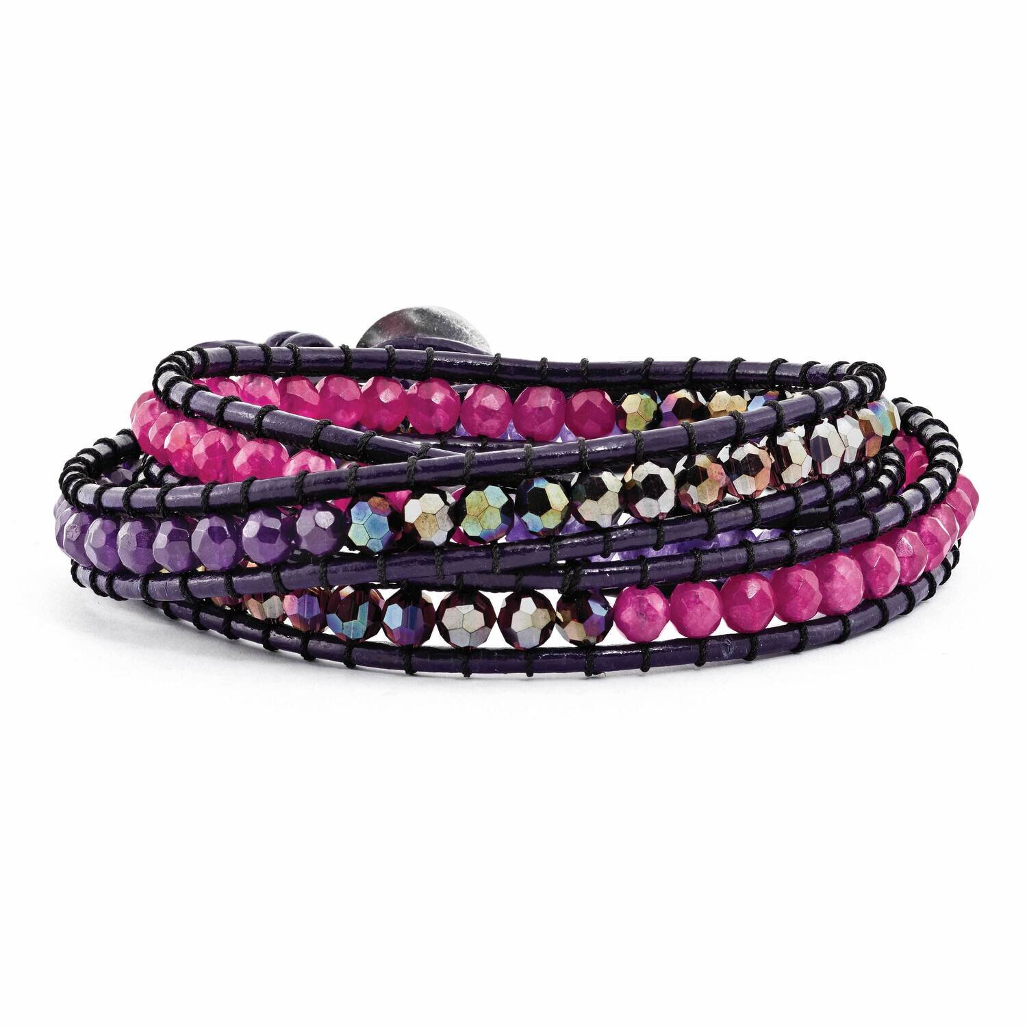 Multi Crystal &amp; Multi Colored Jade Beaded Leather Bracelet Multi Wrap BF2096, MPN: BF2096, 88677424…