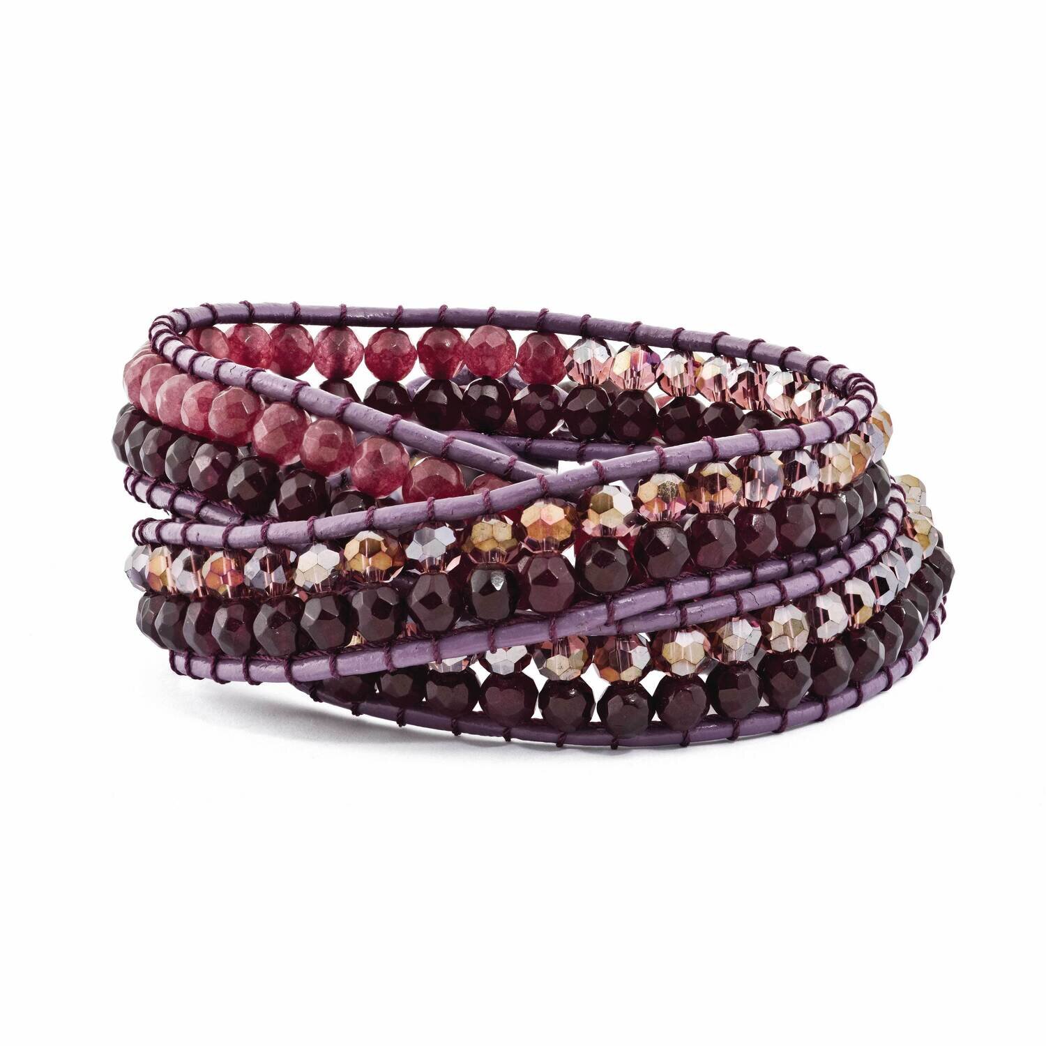 Purple Crystal and Red Quartz and Leather Bracelet Multi Wrap BF2101, MPN: BF2101, 886774245263