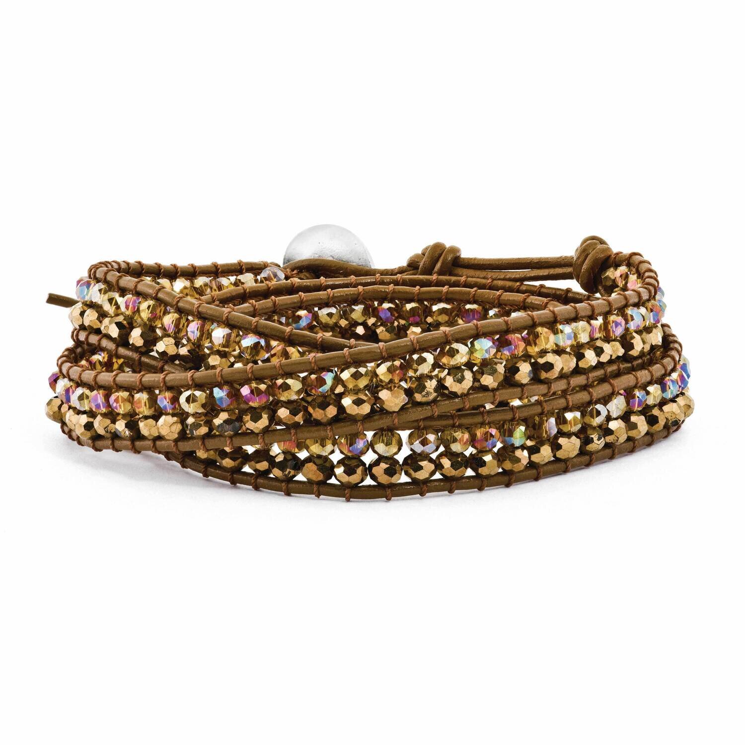 Multi Brown Crystal Bead and Leather Bracelet Multi Wrap BF2107, MPN: BF2107, 886774245324