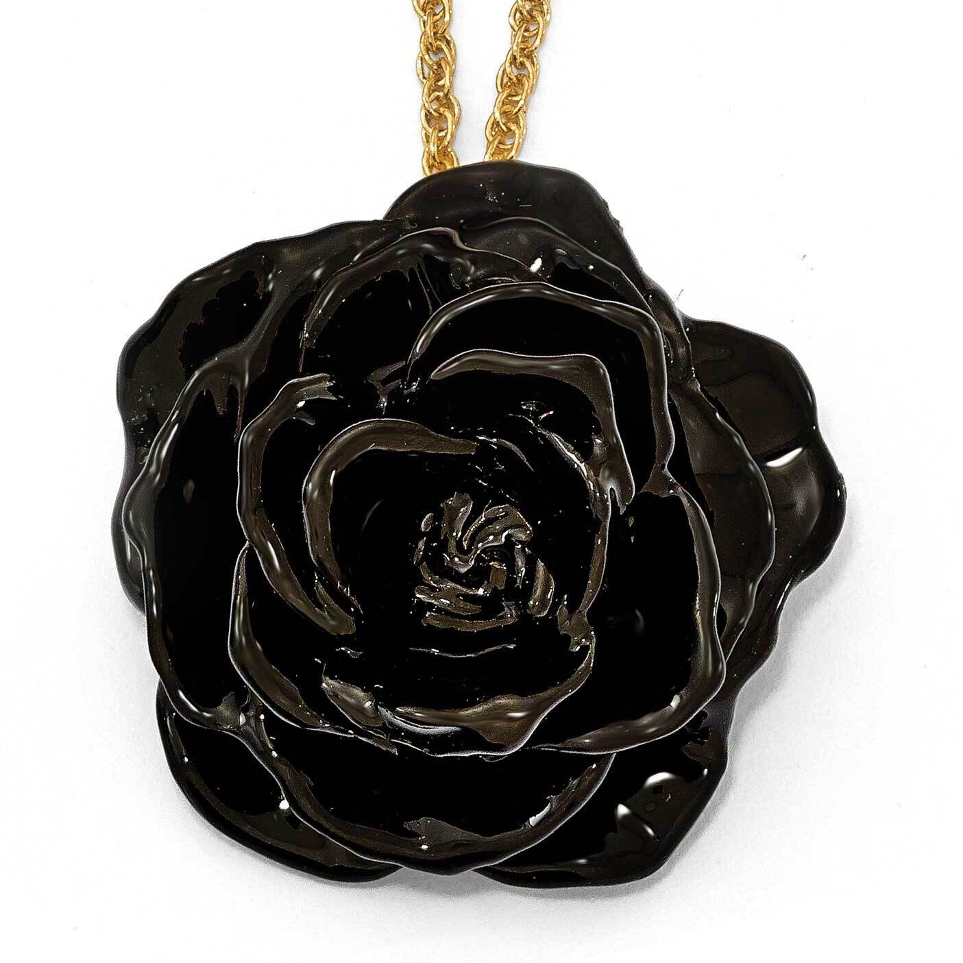 Lacquer Dipped Black Rose Necklace with Chain Gold-tone BF2762-18, MPN: BF2762, 812465020796