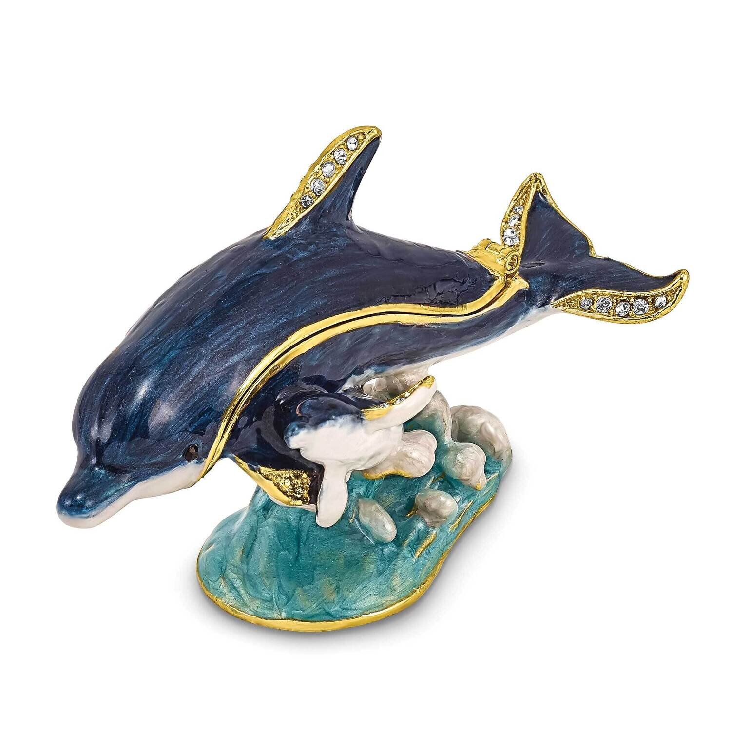 Dolly & Dylan Blue Dolphin & Baby Trinket Box Bejeweled BJ4036