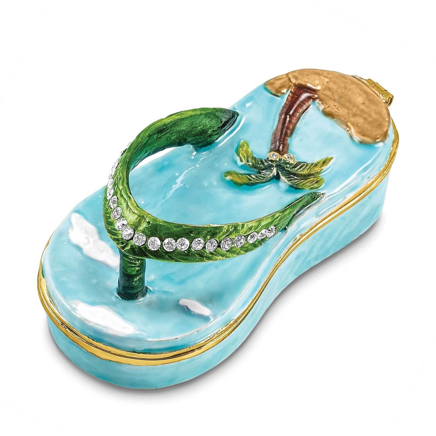 Sandy Toes Sandal with Palm Tree Trinket Box Bejeweled BJ4050