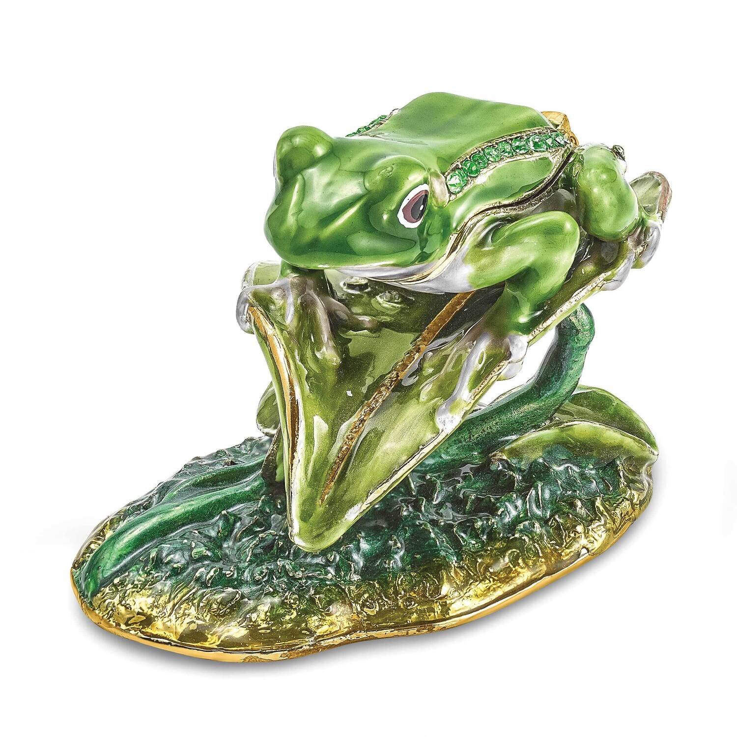 Lilly Frog On Lily Pad Trinket Box Bejeweled BJ4075