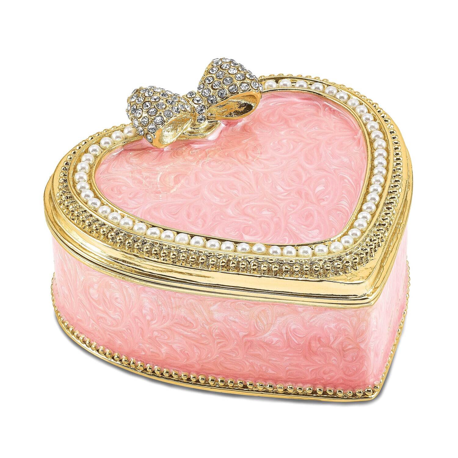 Pearly Pink Heart with Ring Pad Trinket Box Bejeweled BJ4082, MPN: BJ4082, 191101909658