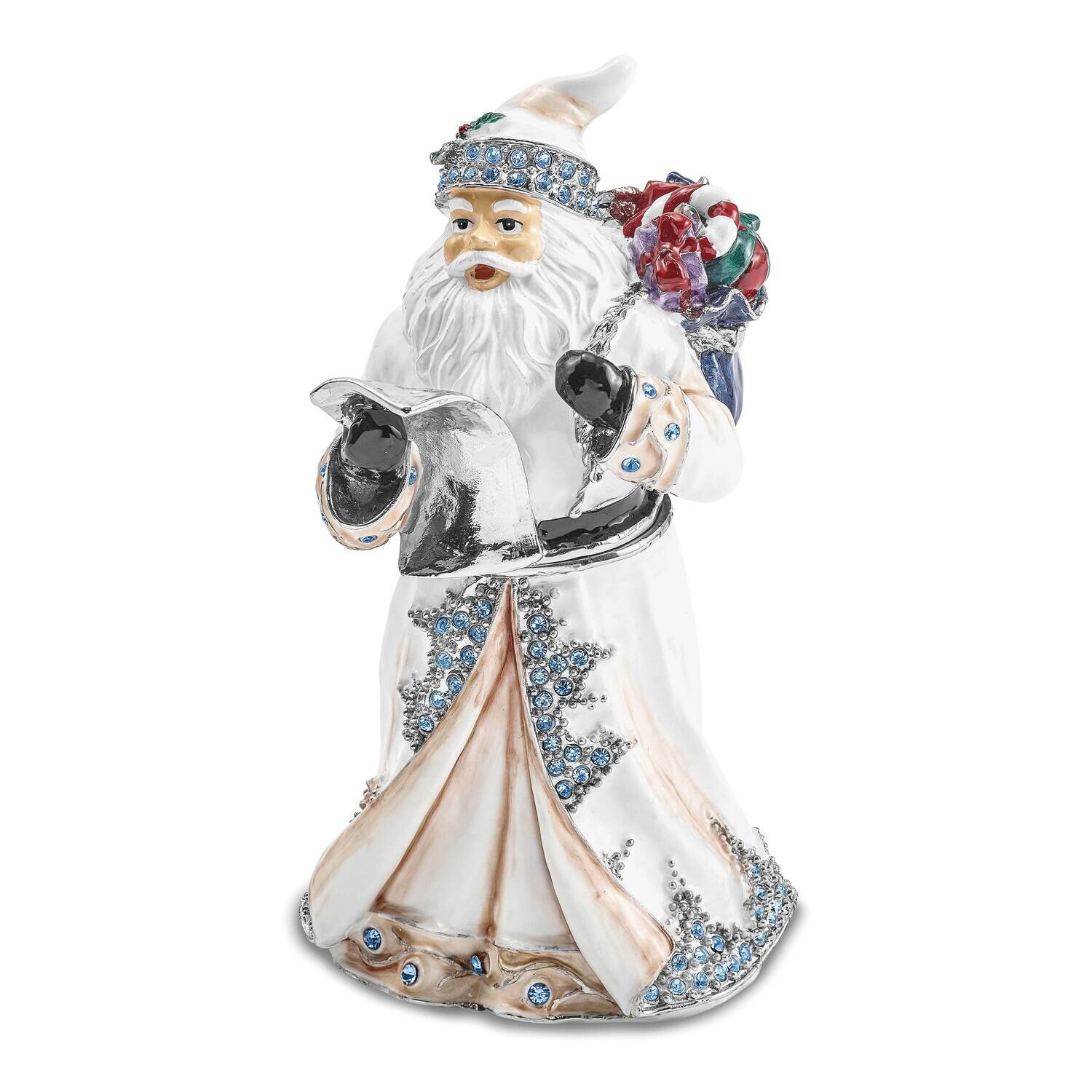 St. Nicholas Sinterklaas White Santa Trinket Box Bejeweled BJ4088