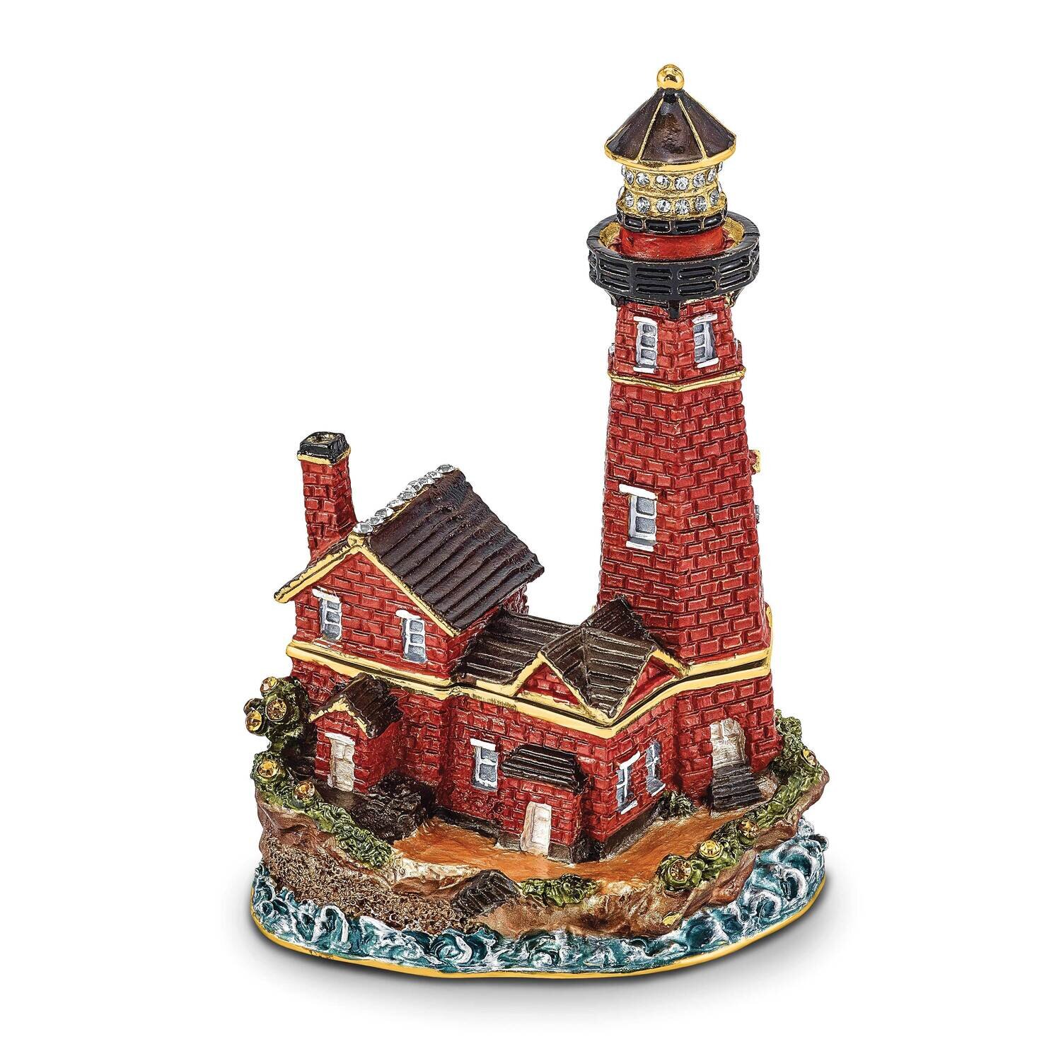 Beacon Red Brick Lighthouse Trinket Box Bejeweled BJ4091