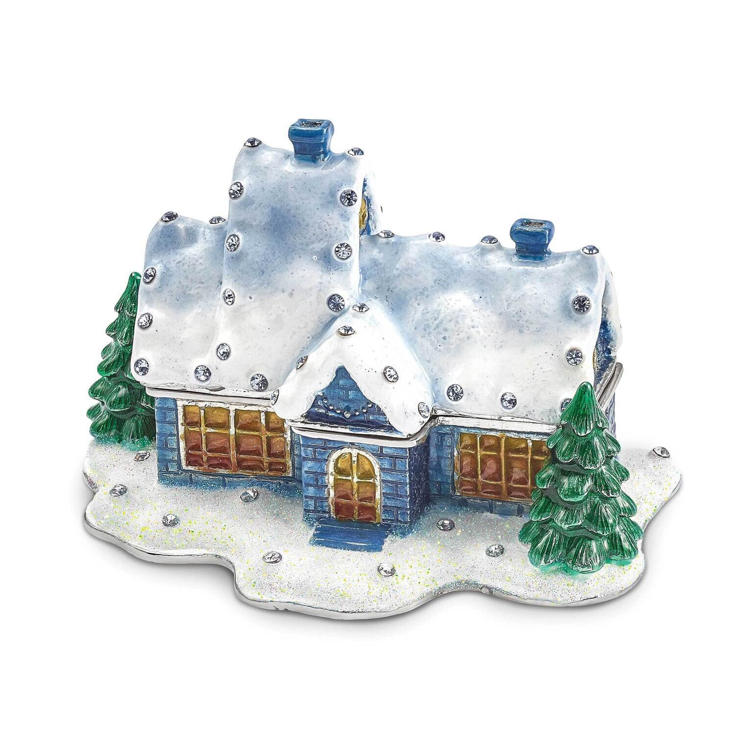 Winter Dreams Cozy Snow Covered House Trinket Box Bejeweled BJ4094