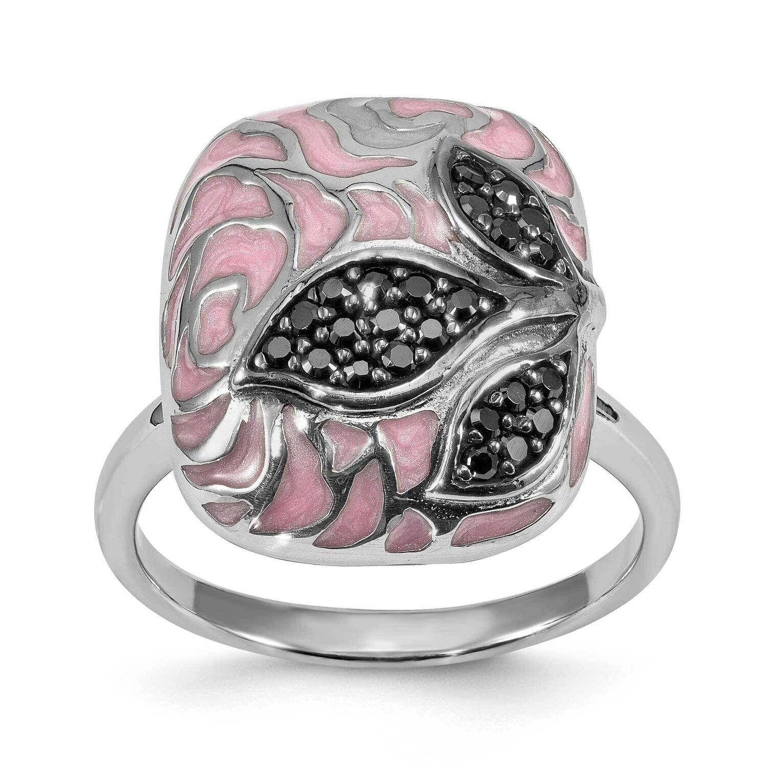 Pink Enamel and Black Cz Ring Sterling Silver CMEI17883-7.5, MPN: CMEI17883-7.5,