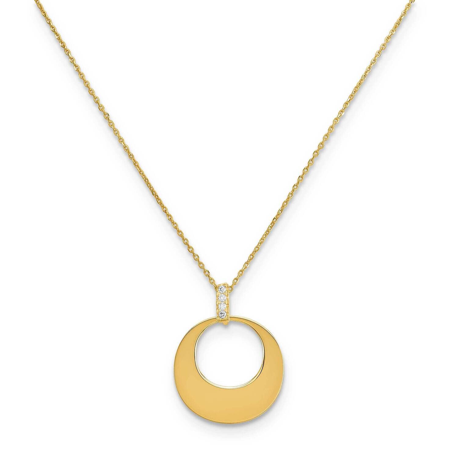 Yellow Gold Plate Circle Pendant with Cz On 16 Chain Sterling Silver CMEI17886-16, MPN: CMEI17886-1…