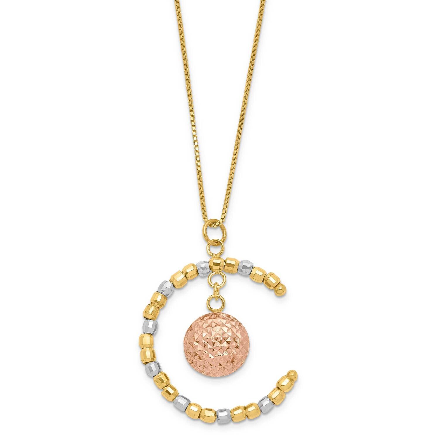 Box Chain with Tri Color Pendant 14k Yellow Gold CMEI18064-18, MPN: CMEI18064-18,