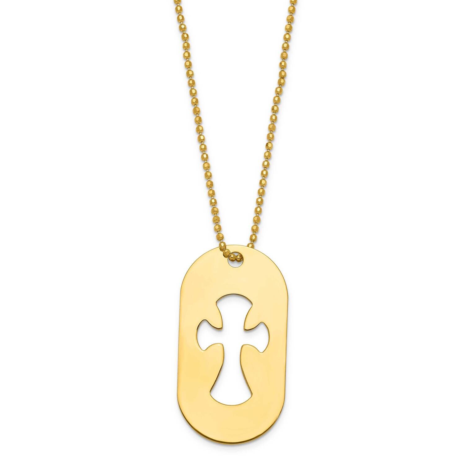 Diamond-Cut Toilet Chain with Cross Cut-Out Dogtag 14k Yellow Gold CMEI18116-17, MPN: CMEI18116-17,