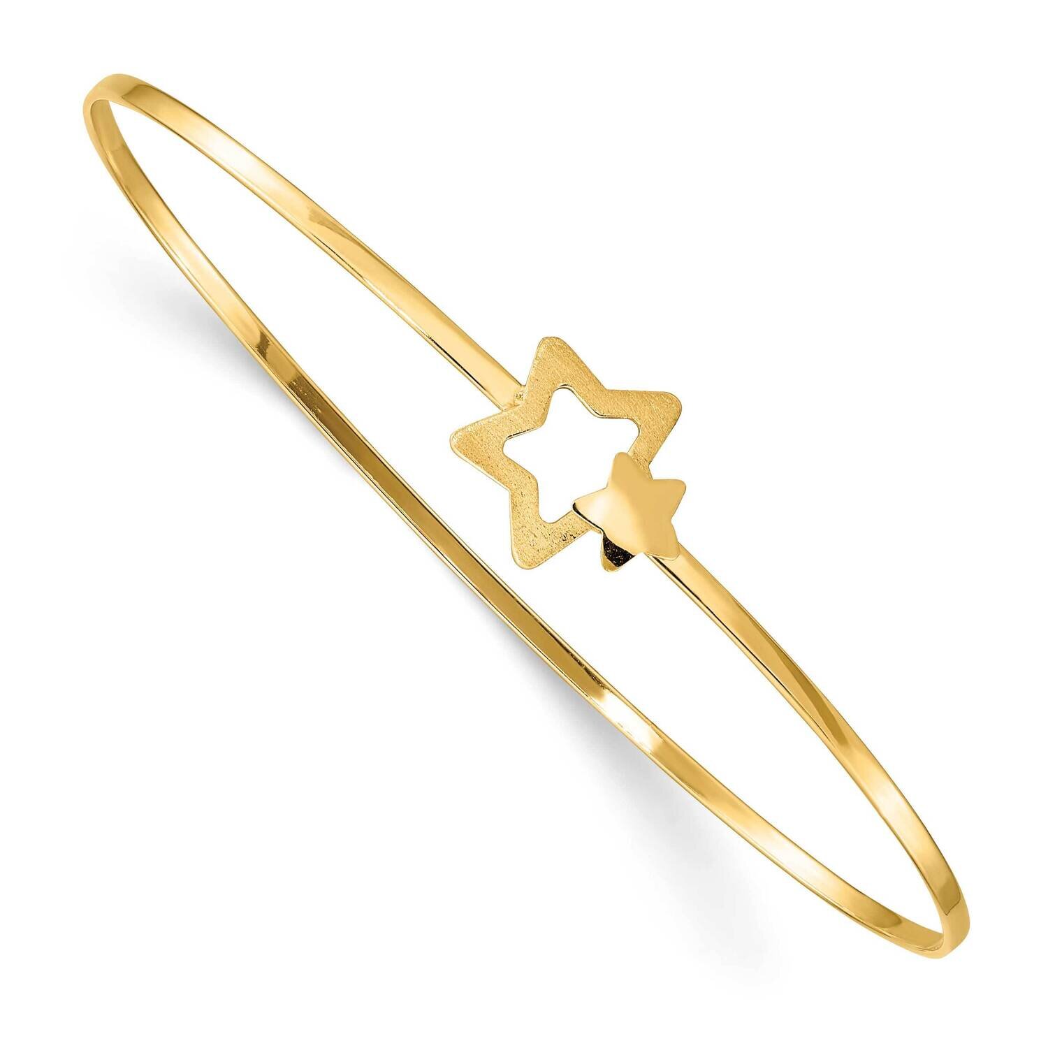 Brushed &amp; Polished Stars Slip On Bangle 14k Gold DB688