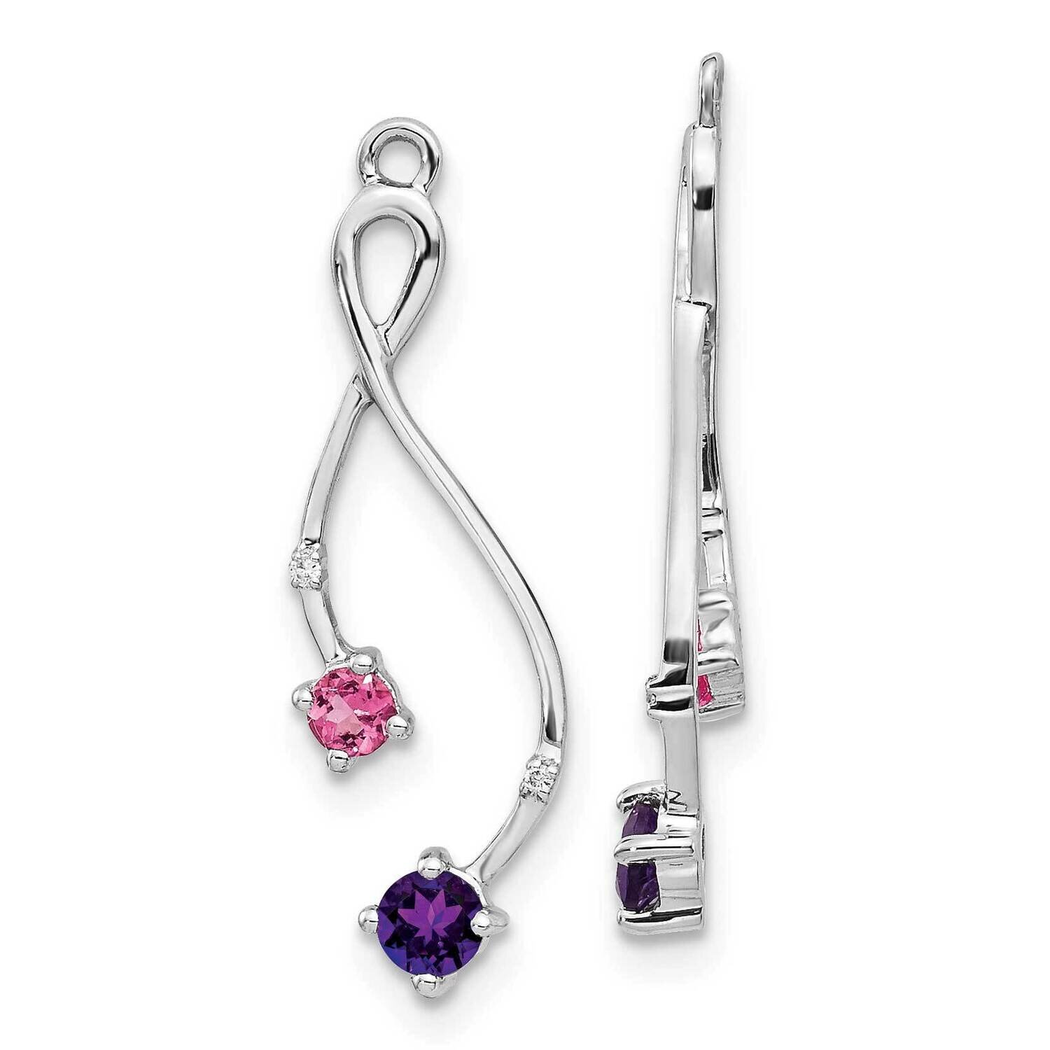 14K White Gold Diamond, Amethyst &amp; Pink Tourm Earring Jackets 14k White Gold Diamond EJM5341-AM-001…