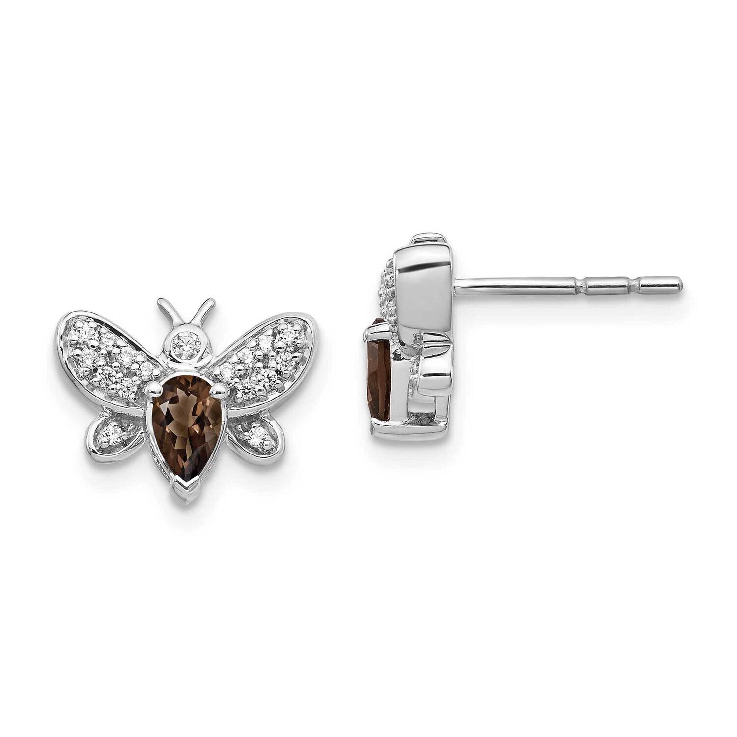 Smokey Quartz Bee Earrings 14k White Gold Diamond EM3759-SQ-015-WA, MPN: EM3759-SQ-015-WA, 19110183…