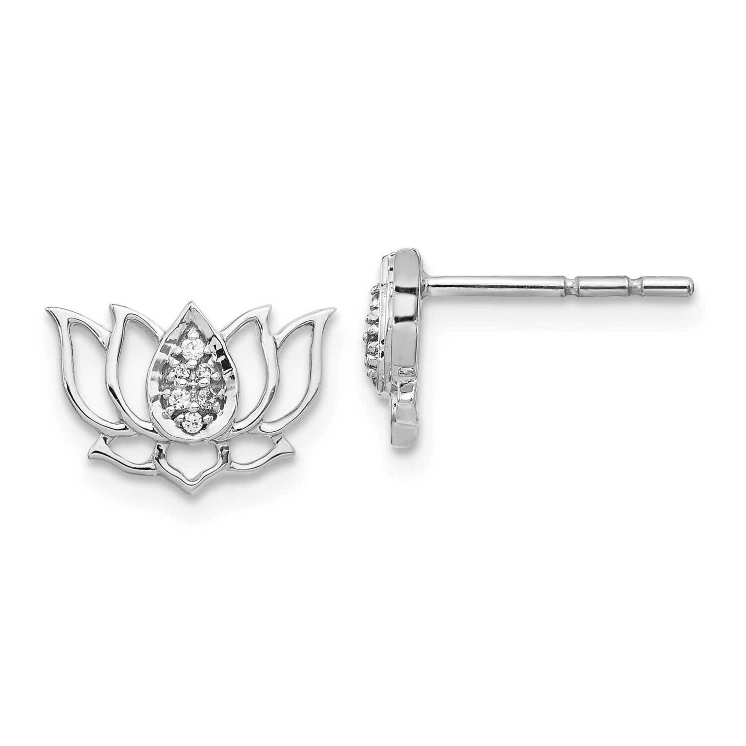 Lotus Flower Earrings 14k White Gold Diamond EM3809-005-WA, MPN: EM3809-005-WA, 883957662268