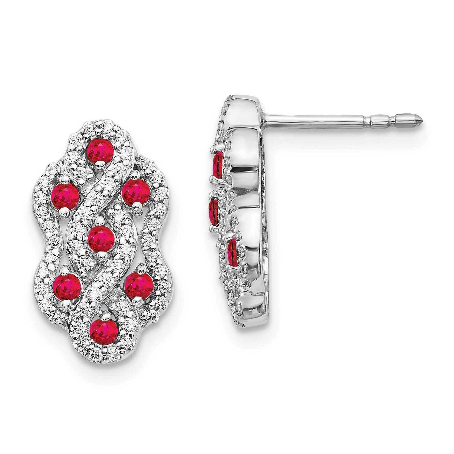 Ruby Fancy Earrings 14k White Gold Diamond EM3845-RU-035-WA, MPN: EM3845-RU-035-WA, 191101836107