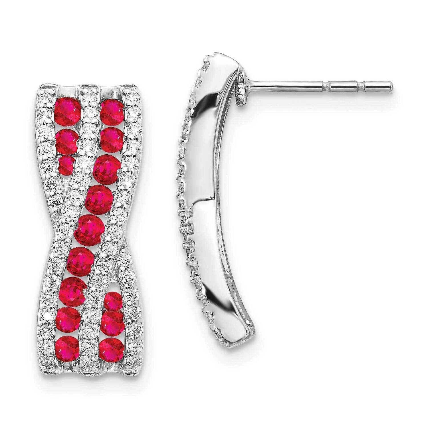 Ruby Fancy Earrings 14k White Gold Diamond EM3847-RU-048-WA, MPN: EM3847-RU-048-WA, 191101836169