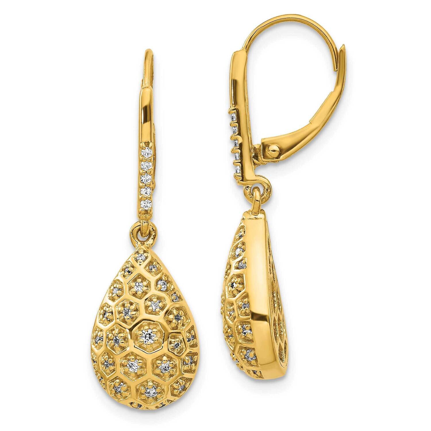 Honeycomb Leverback Earrings 14k Gold Diamond EM3891-038-YA, MPN: EM3891-038-YA, 883957258539