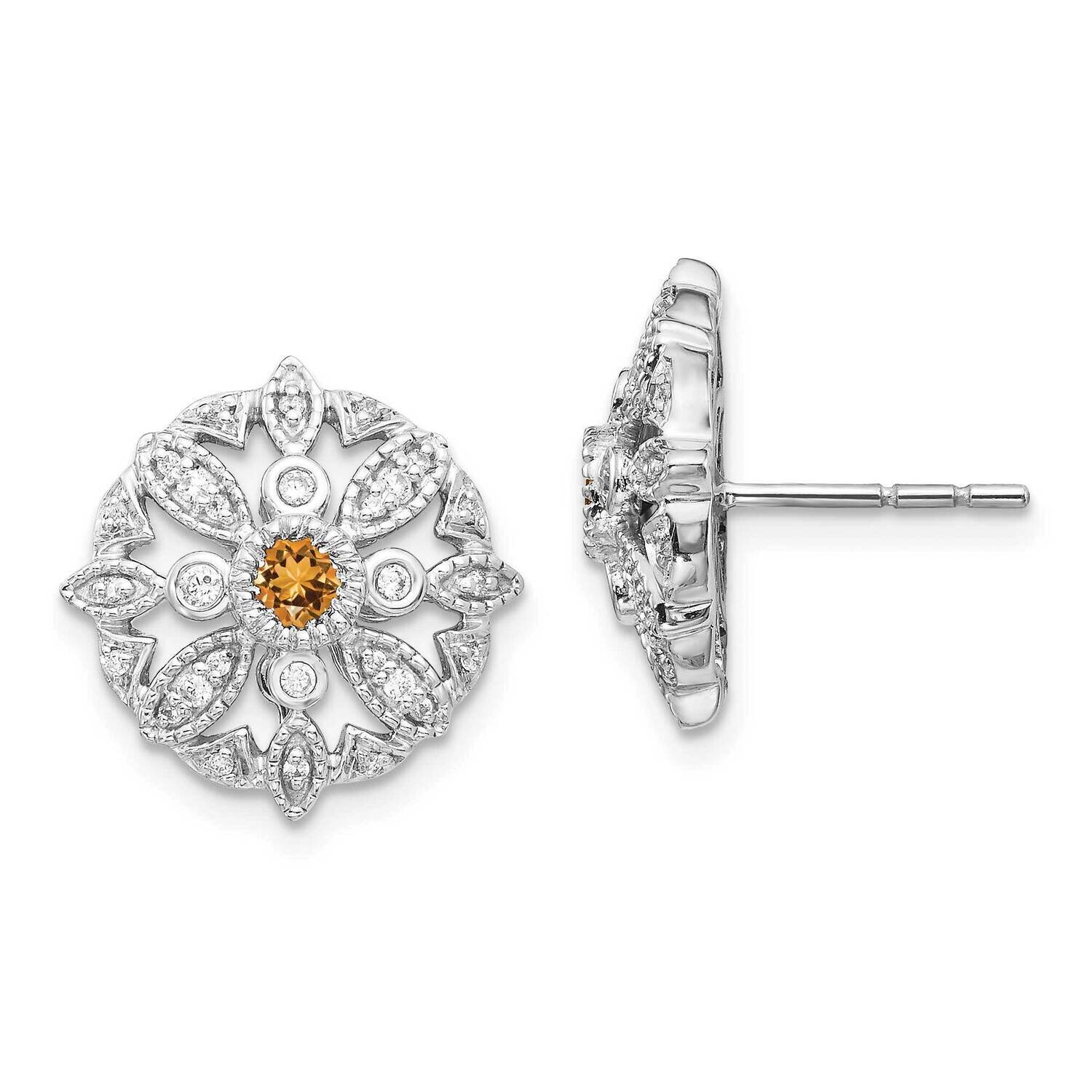 Citrine Fancy Earrings 14k White Gold Diamond EM3942-CI-020-WA, MPN: EM3942-CI-020-WA, 191101836749