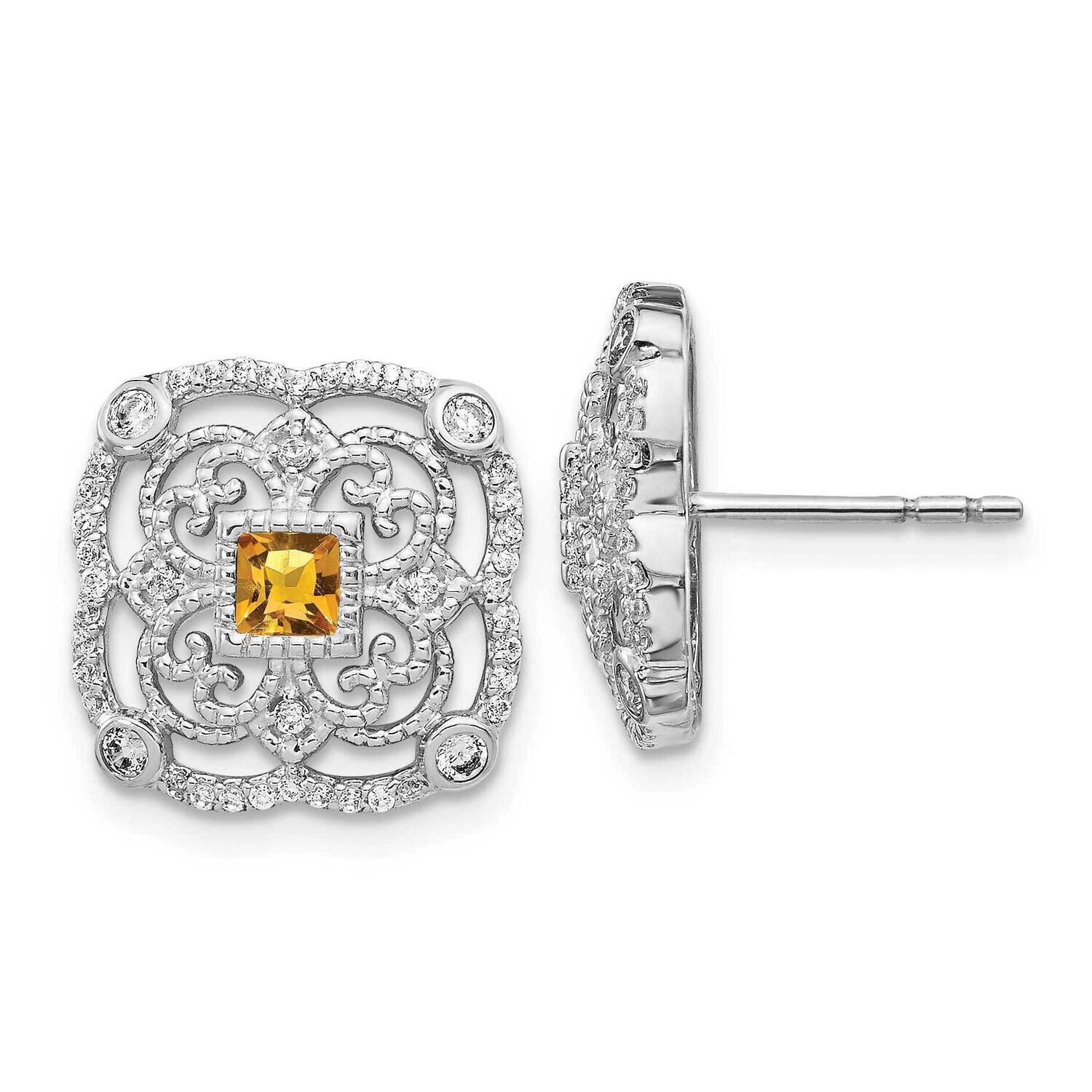 Citrine Fancy Earrings 14k White Gold Diamond EM3943-CI-038-WA, MPN: EM3943-CI-038-WA, 191101836794