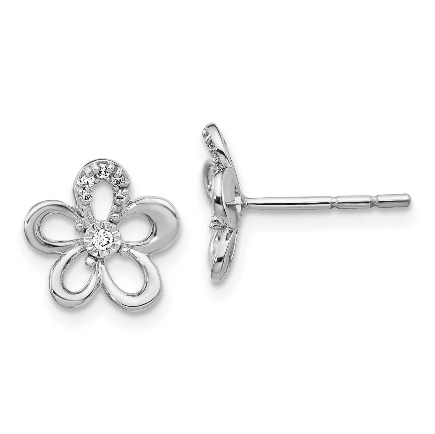 Flower Earrings 14k White Gold Diamond EM3981-006-WA, MPN: EM3981-006-WA, 883957259215