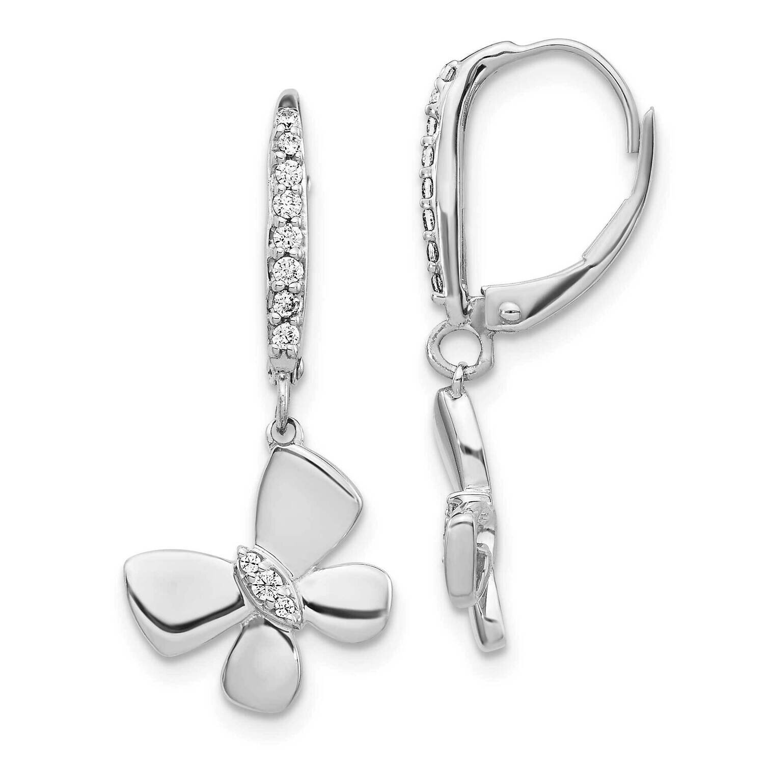 Butterfly Leverback Earrings 14k White Gold Diamond EM3993-015-WA