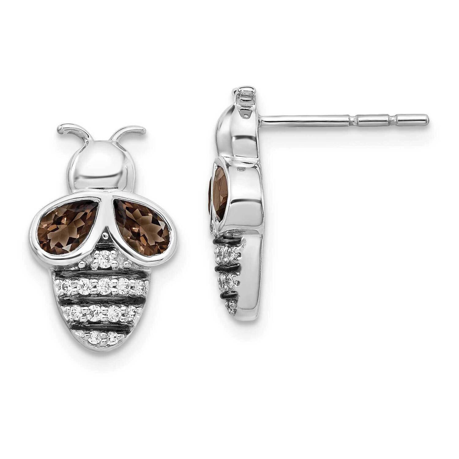 Smokey Quartz Bee Earrings 14k White Gold Diamond EM3995-SQ-015-WA, MPN: EM3995-SQ-015-WA, 19110183…
