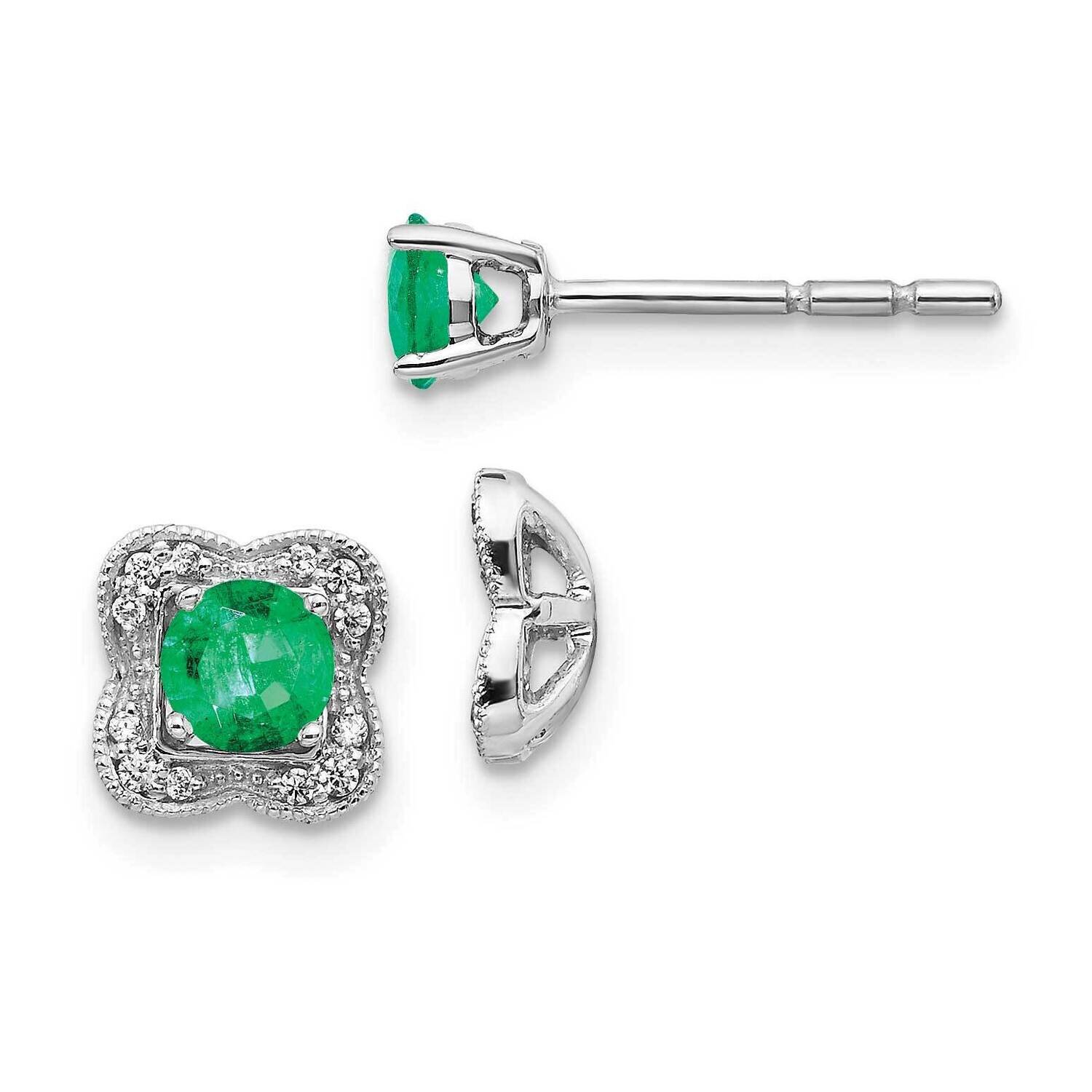 Emerald Earrings 14k White Gold Diamond EM4023-EM-008-WA, MPN: EM4023-EM-008-WA, 191101837012