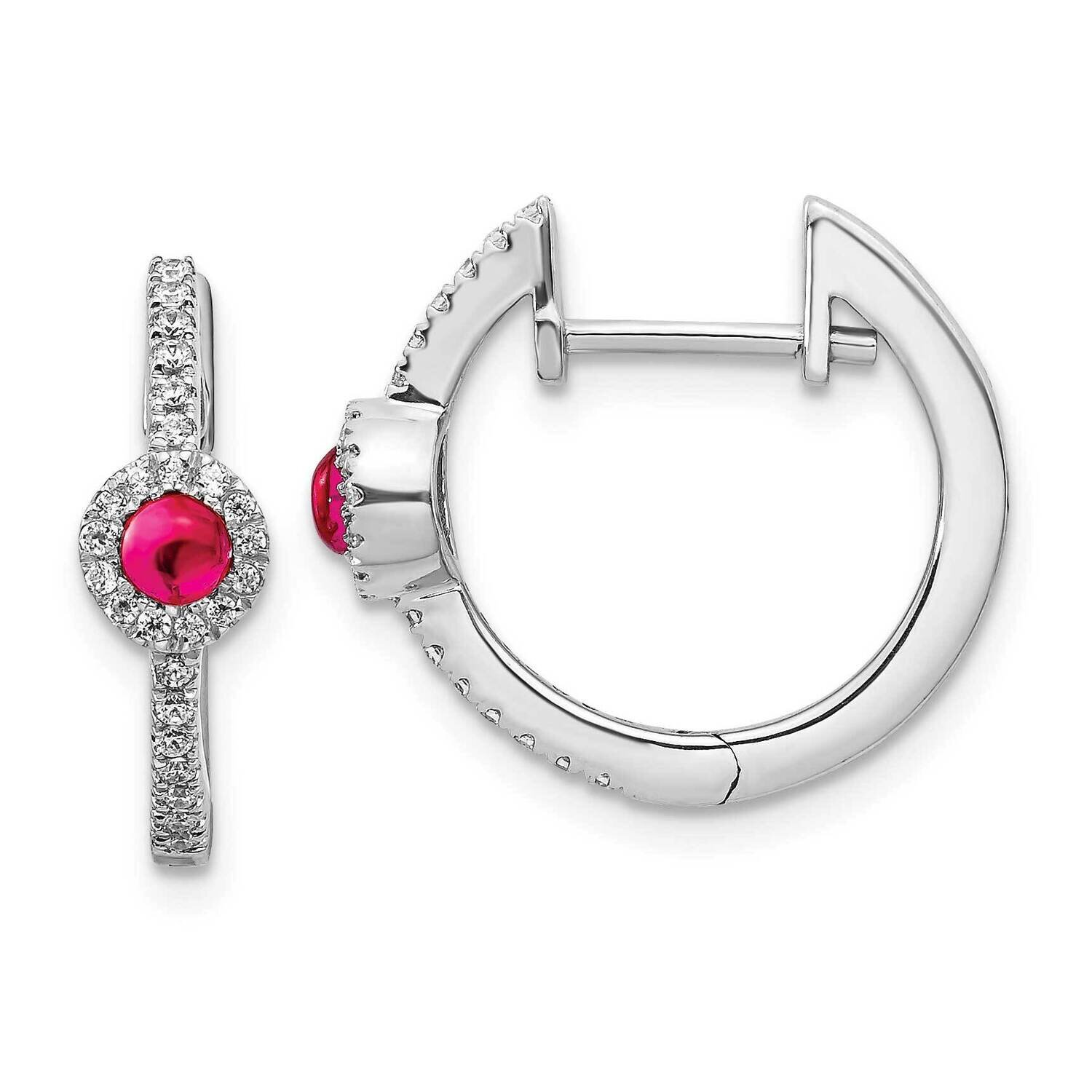 Cabochon Ruby Earrings 14k White Gold Diamond EM4031-RU-020-WA, MPN: EM4031-RU-020-WA, 191101837418