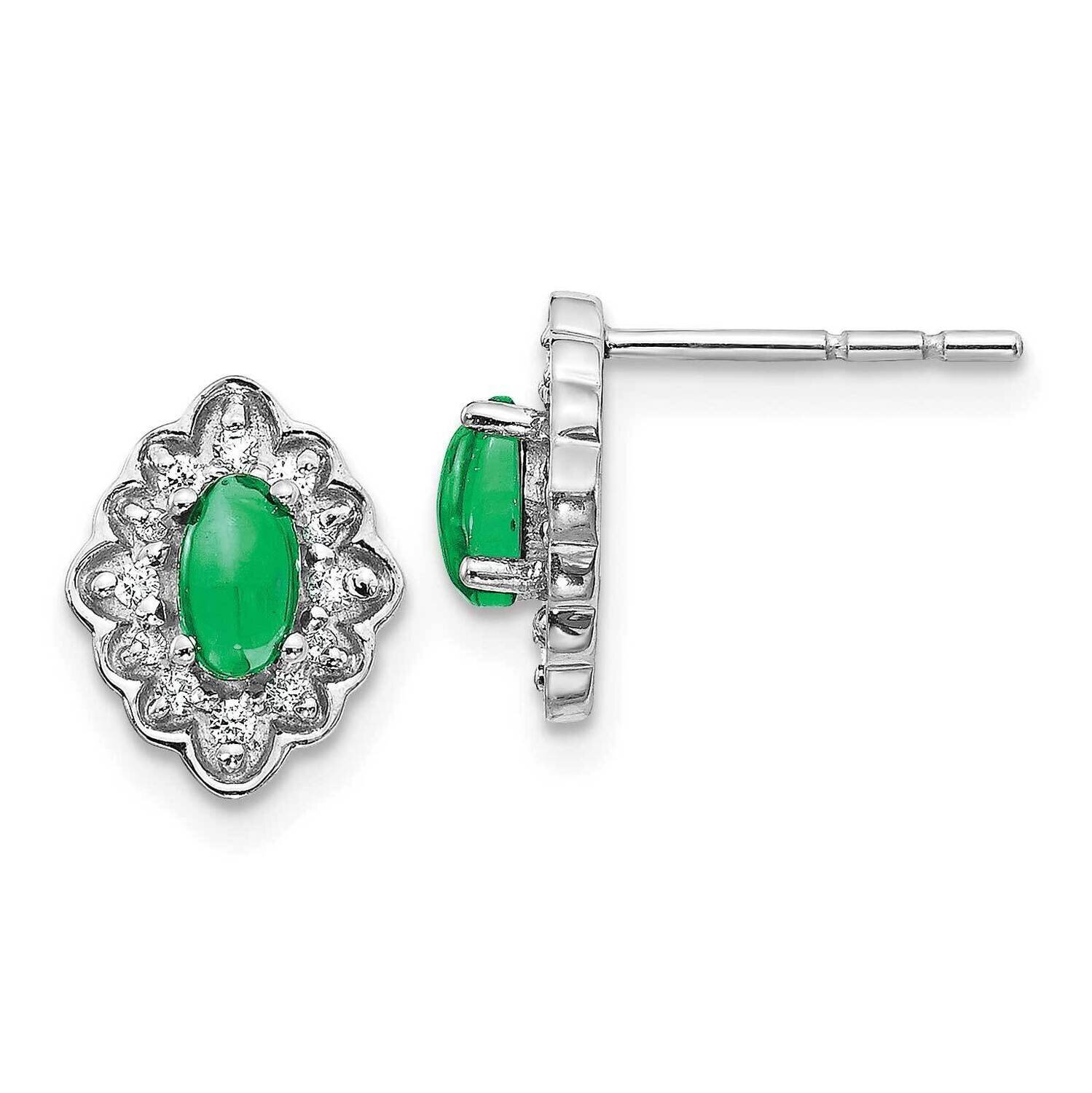 Cabochon Emerald Earrings 14k White Gold Diamond EM4033-EM-020-WA, MPN: EM4033-EM-020-WA, 191101837…