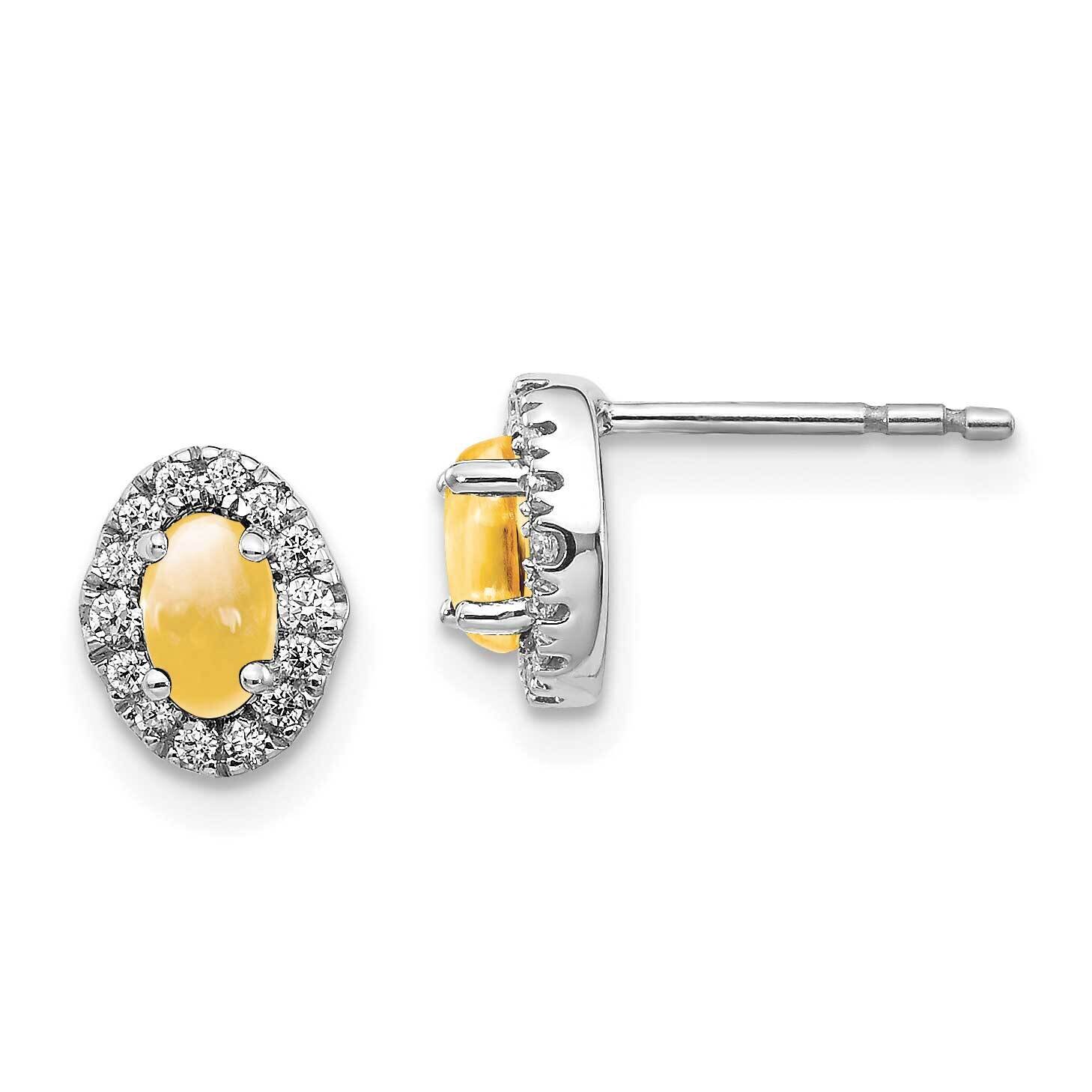 Cabochon Citrine Earrings 14k White Gold Diamond EM4035-CI-016-WA