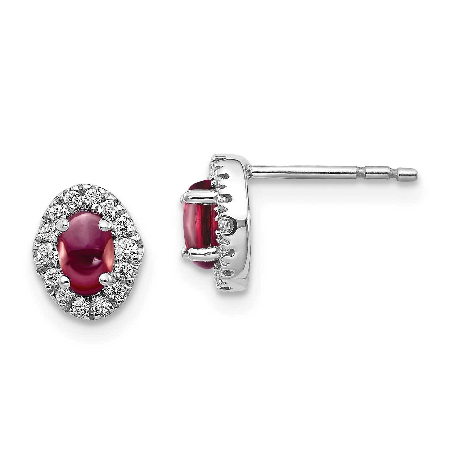 Cabochon Rhodolite Garnet Earrings 14k White Gold Diamond EM4035-RG-016-WA, MPN: EM4035-RG-016-WA, …