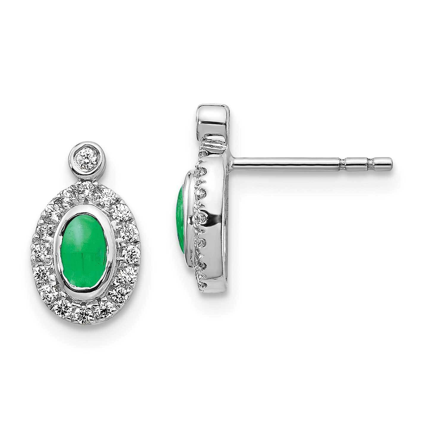 Cabochon Emerald Earrings 14k White Gold Diamond EM4036-EM-020-WA