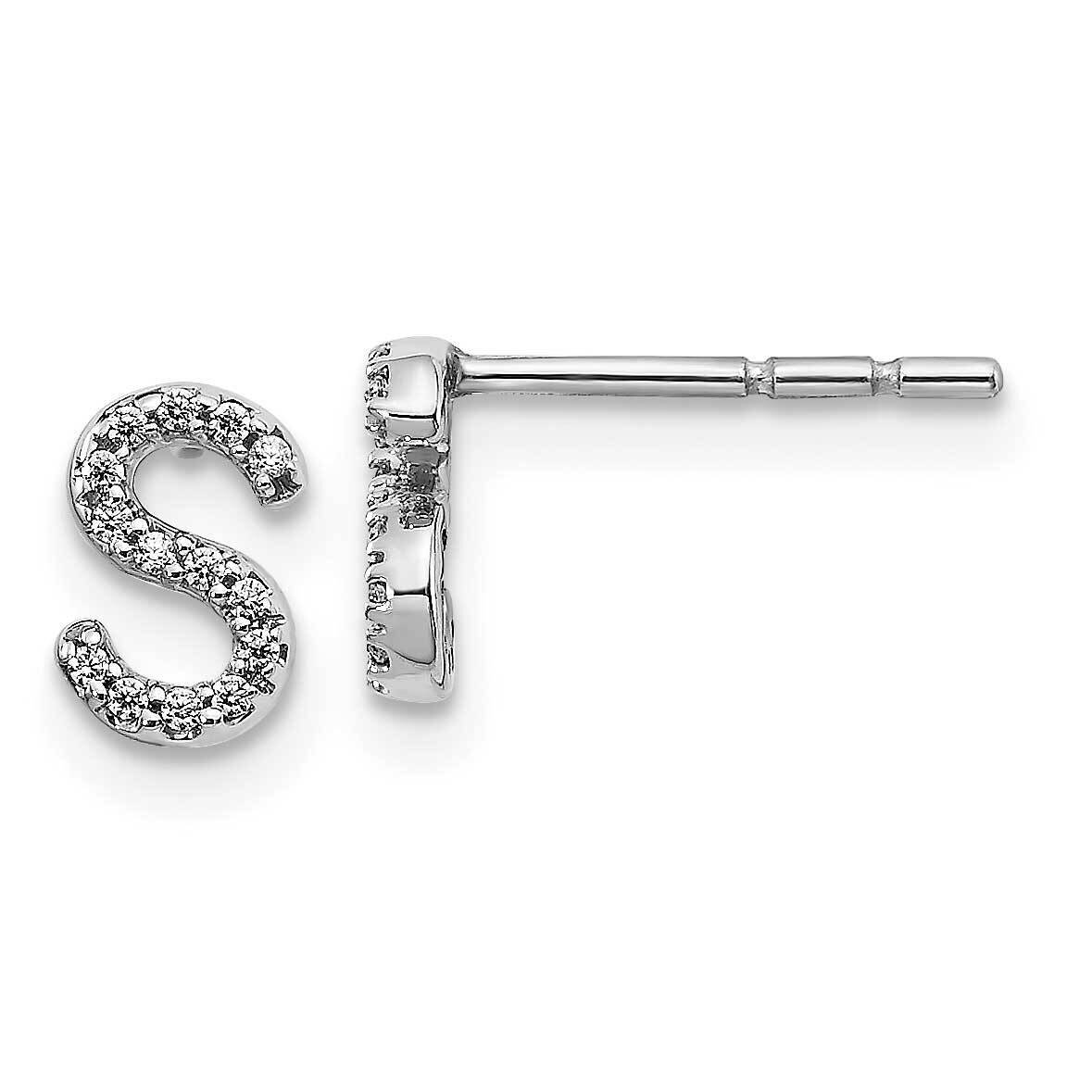 Initial S Earrings 14k White Gold Diamond EM4169S-008-WA, MPN: EM4169S-008-WA, 883957376578