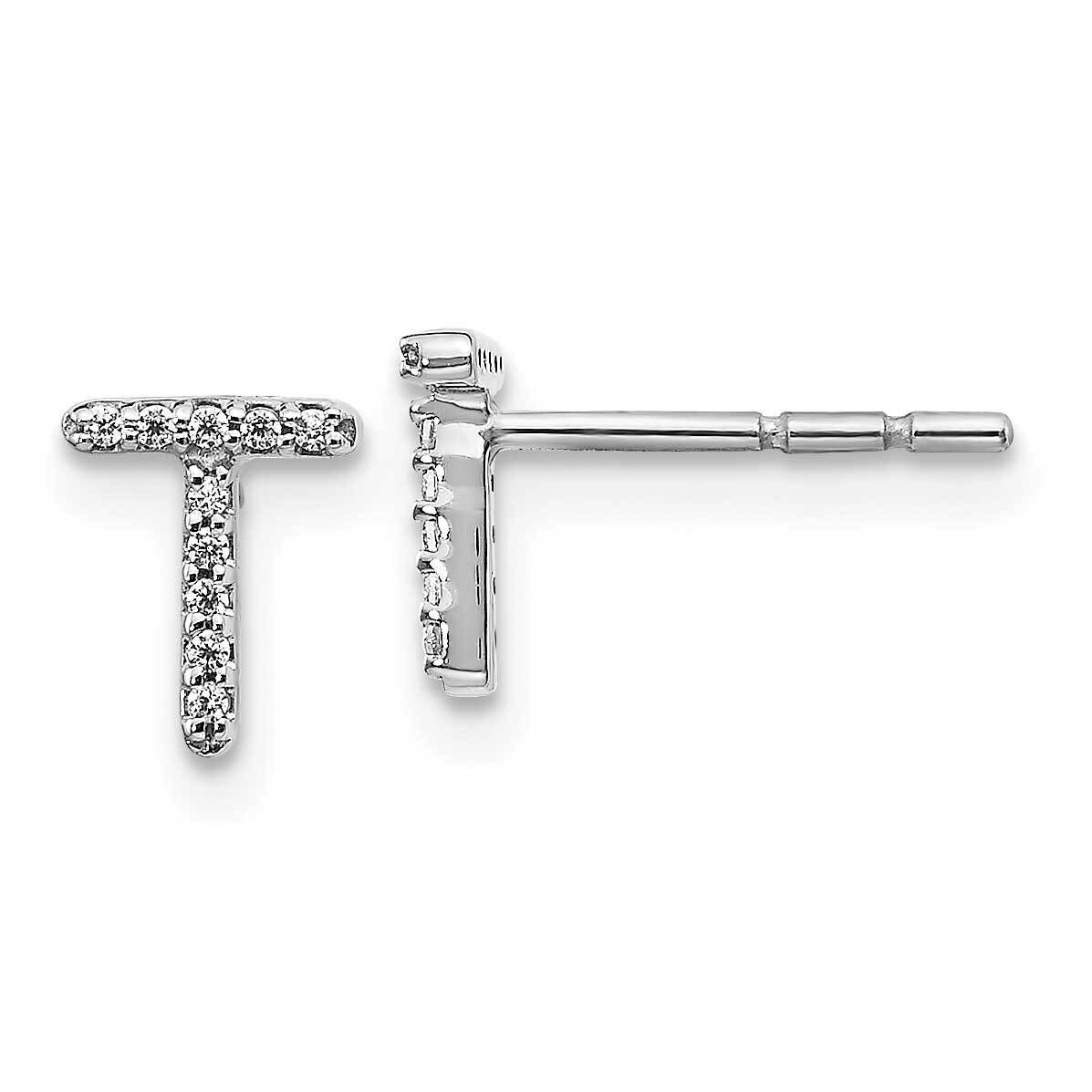 Initial T Earrings 14k White Gold Diamond EM4169T-006-WA, MPN: EM4169T-006-WA, 883957261331
