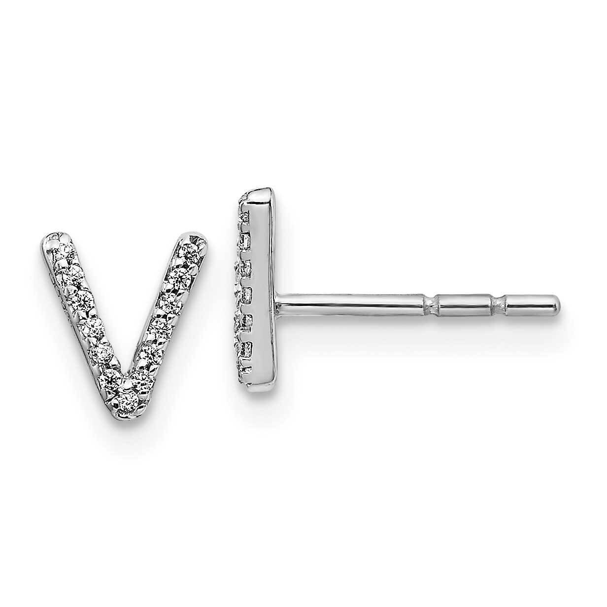 Initial V Earrings 14k White Gold Diamond EM4169V-007-WA, MPN: EM4169V-007-WA, 883957261362