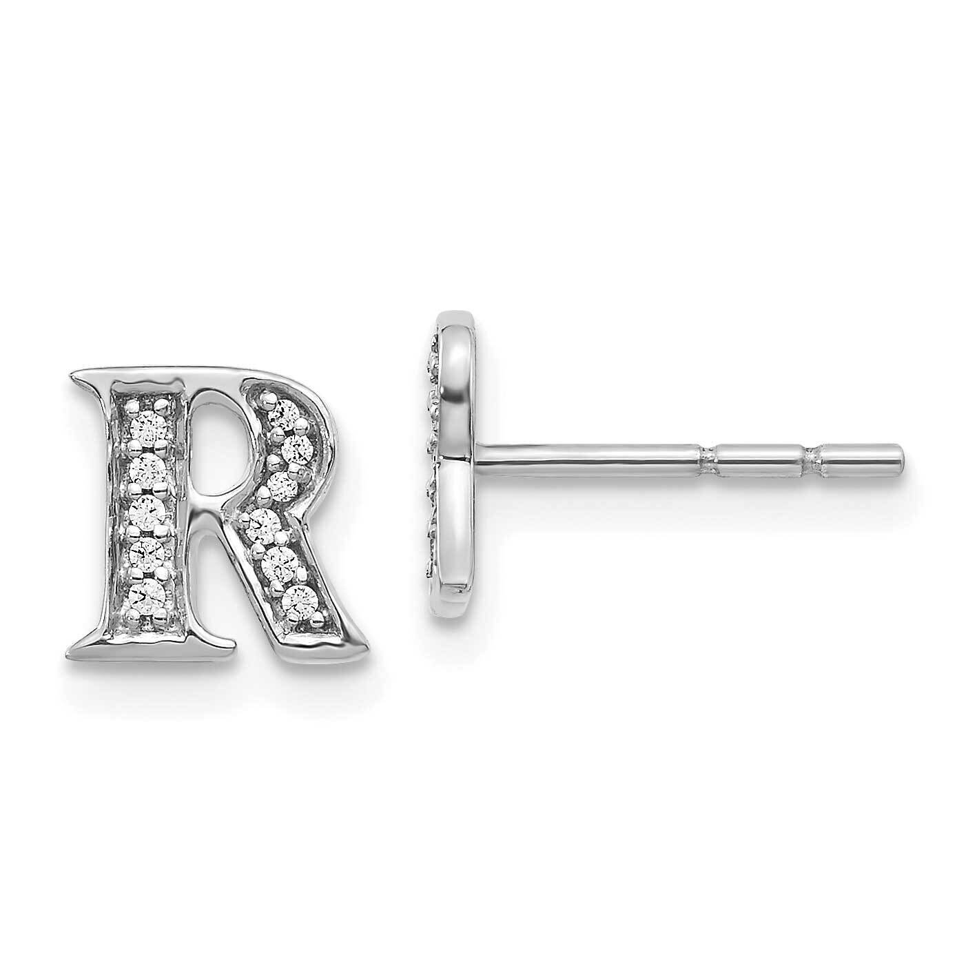 Initial R Earrings 14k White Gold Diamond EM4170R-008-WA, MPN: EM4170R-008-WA, 883957261799