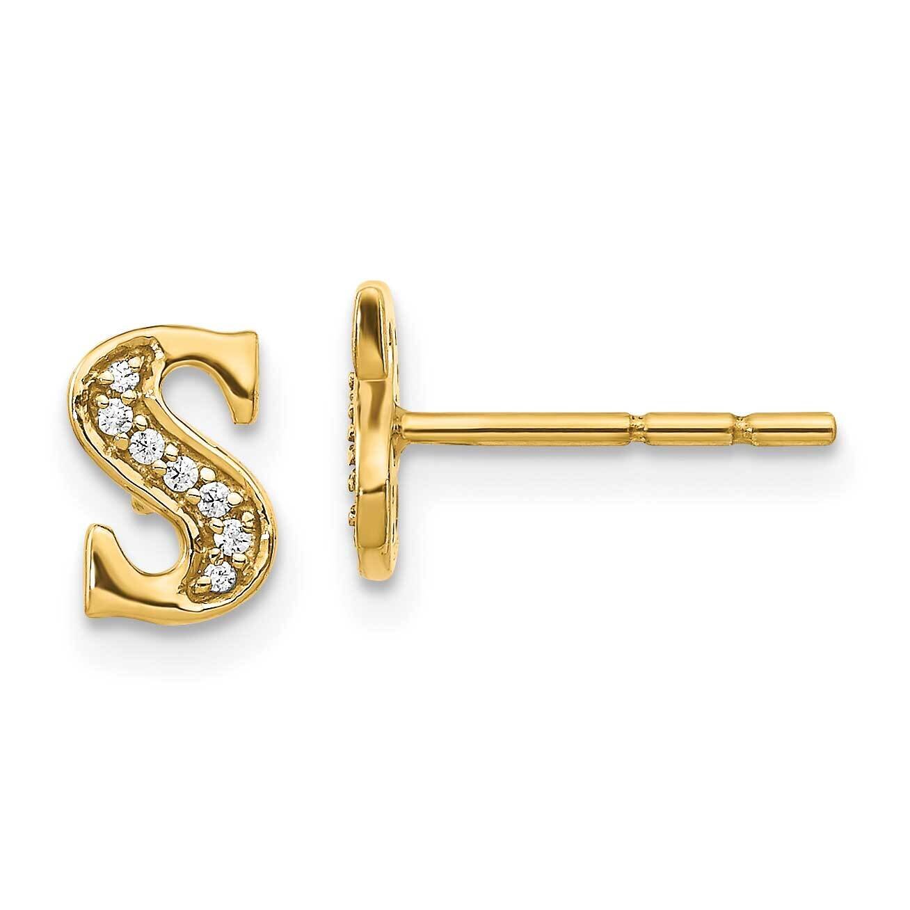 Initial S Earrings 14k Gold Diamond EM4170S-005-YA, MPN: EM4170S-005-YA, 883957261935